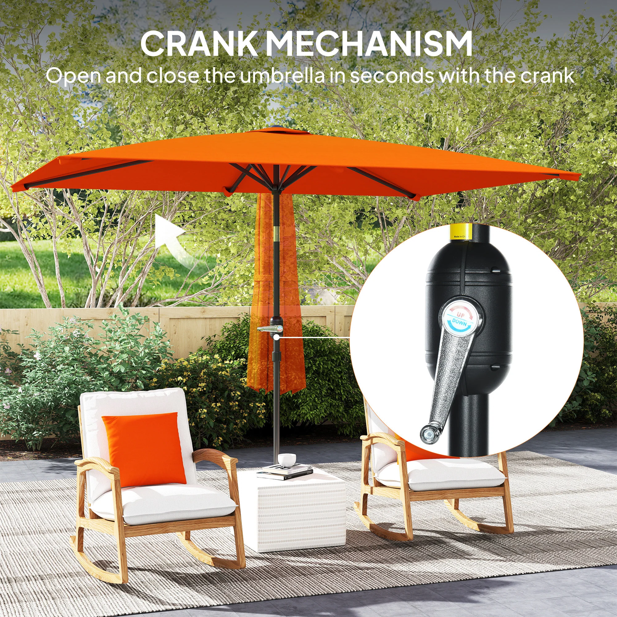 Outsunny 3x2m Garden Parasol Canopy Tilt Crank 6 Ribs Sun Shade - Image 13