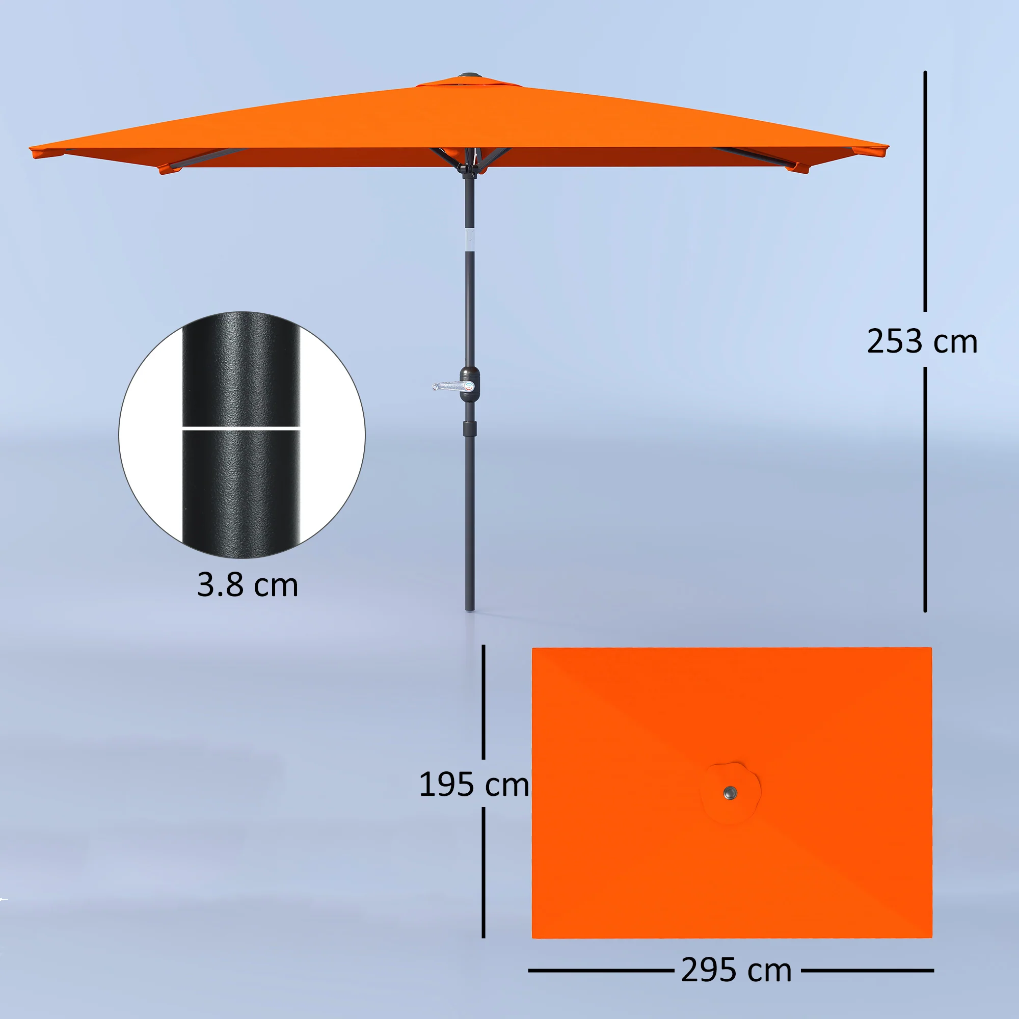 Outsunny 3x2m Garden Parasol Canopy Tilt Crank 6 Ribs Sun Shade - Image 14