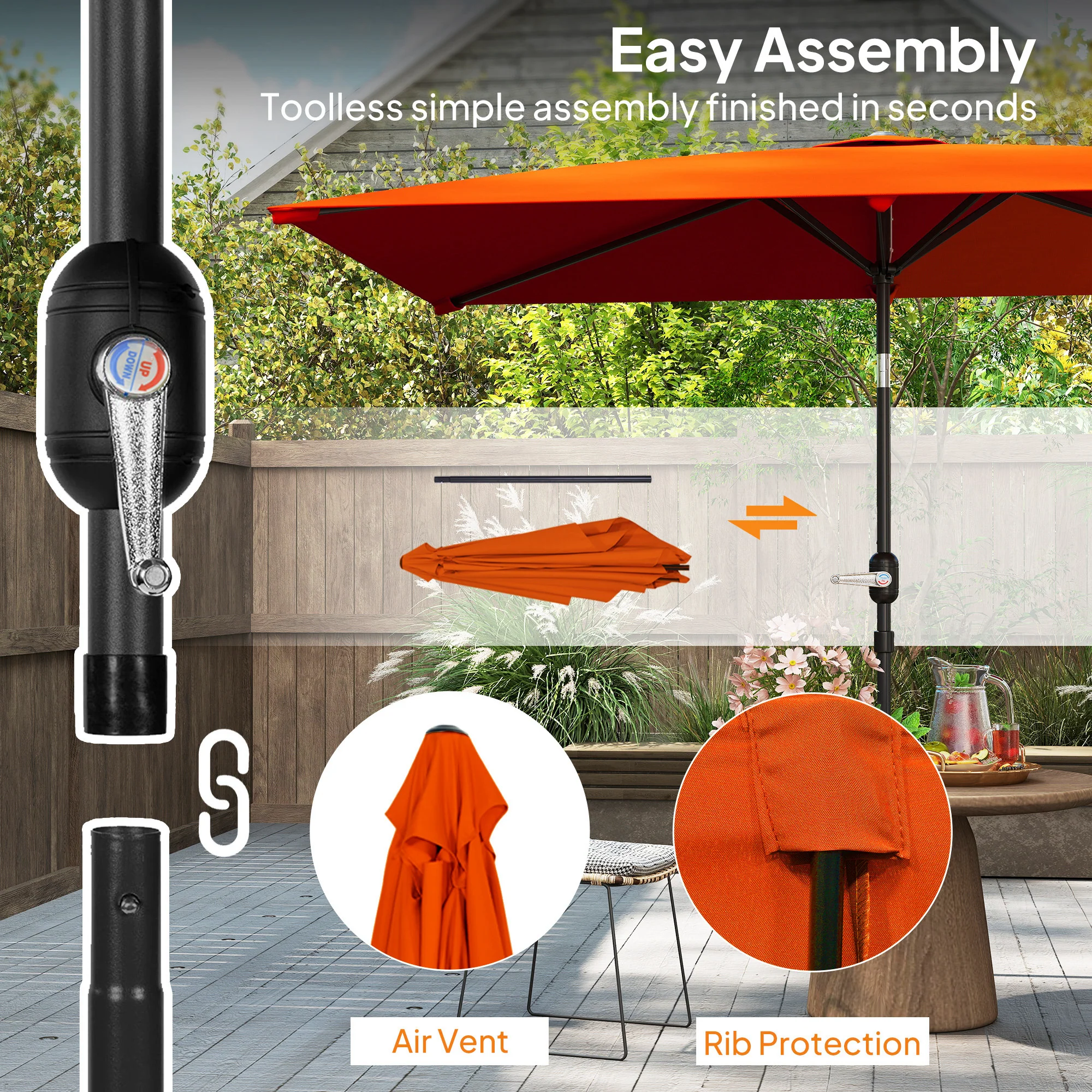 Outsunny 3x2m Garden Parasol Canopy Tilt Crank 6 Ribs Sun Shade - Image 15
