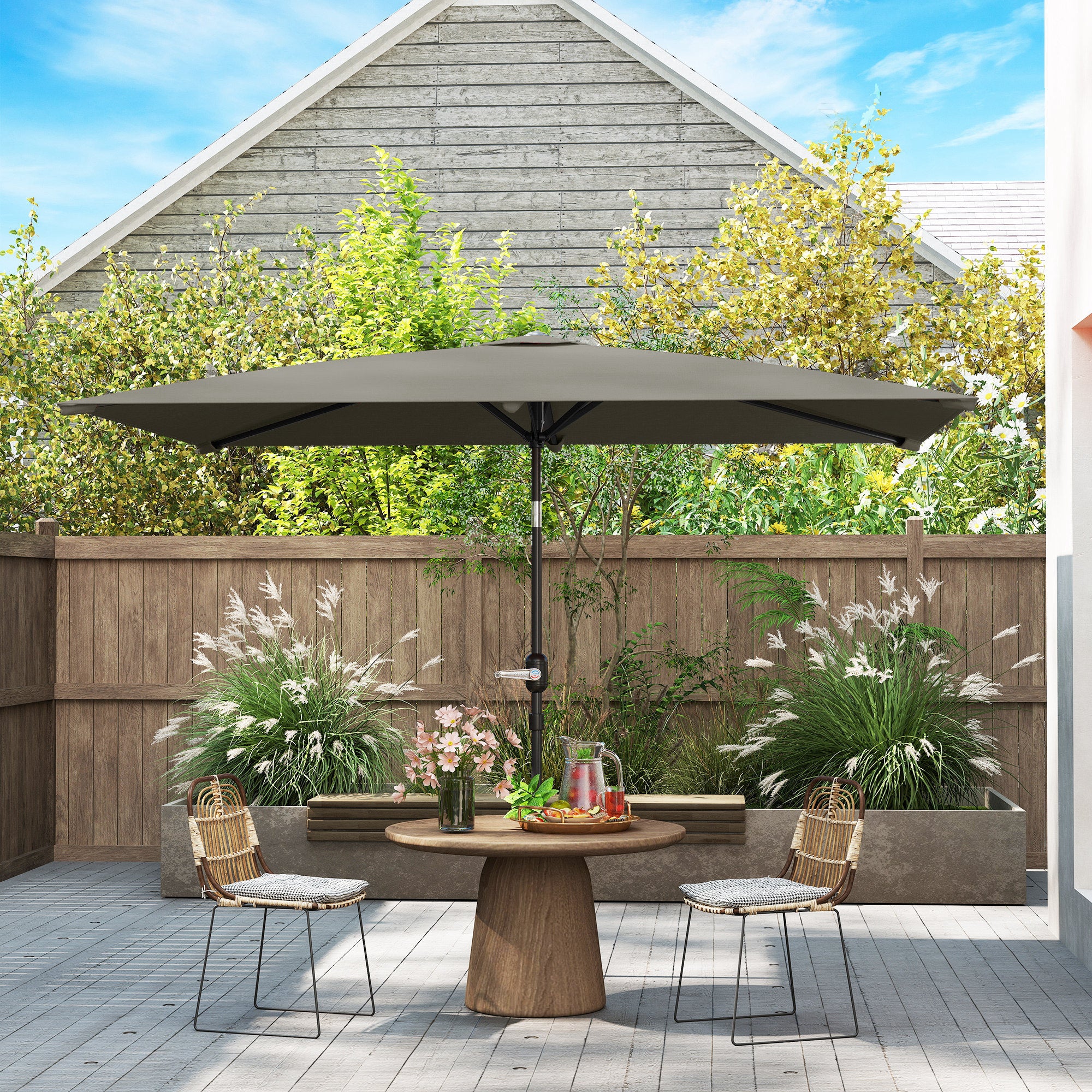 Outsunny 3x2m Garden Parasol Canopy Tilt Crank 6 Ribs Sun Shade - Image 2