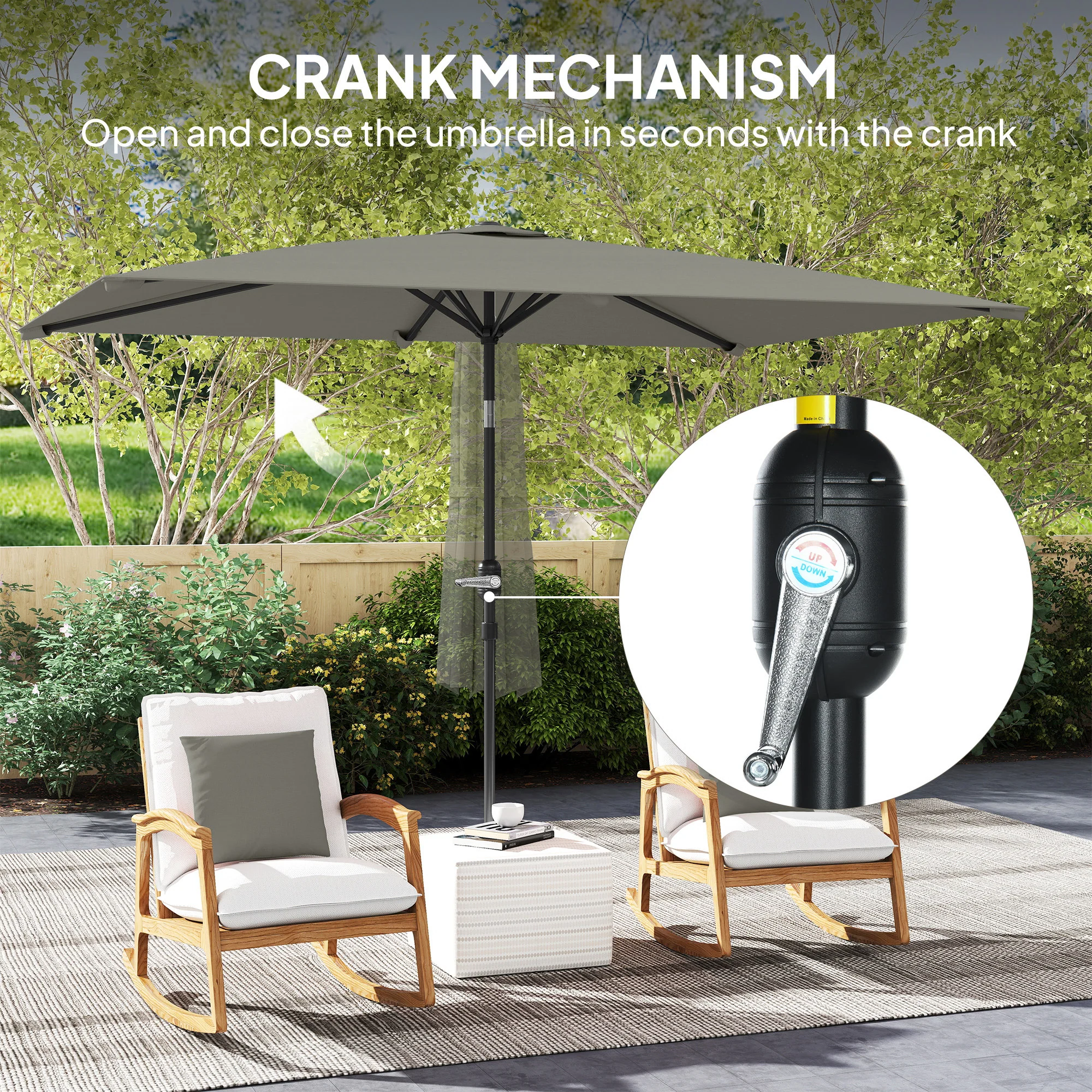 Outsunny 3x2m Garden Parasol Canopy Tilt Crank 6 Ribs Sun Shade - Image 4