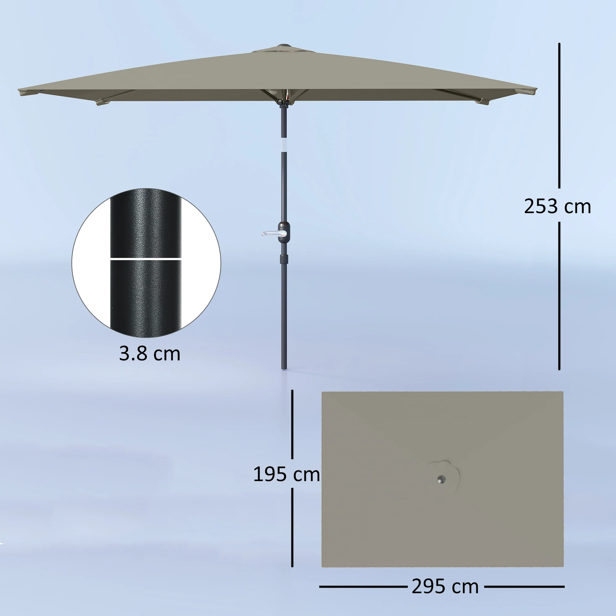 Outsunny 3x2m Garden Parasol Canopy Tilt Crank 6 Ribs Sun Shade - Image 5
