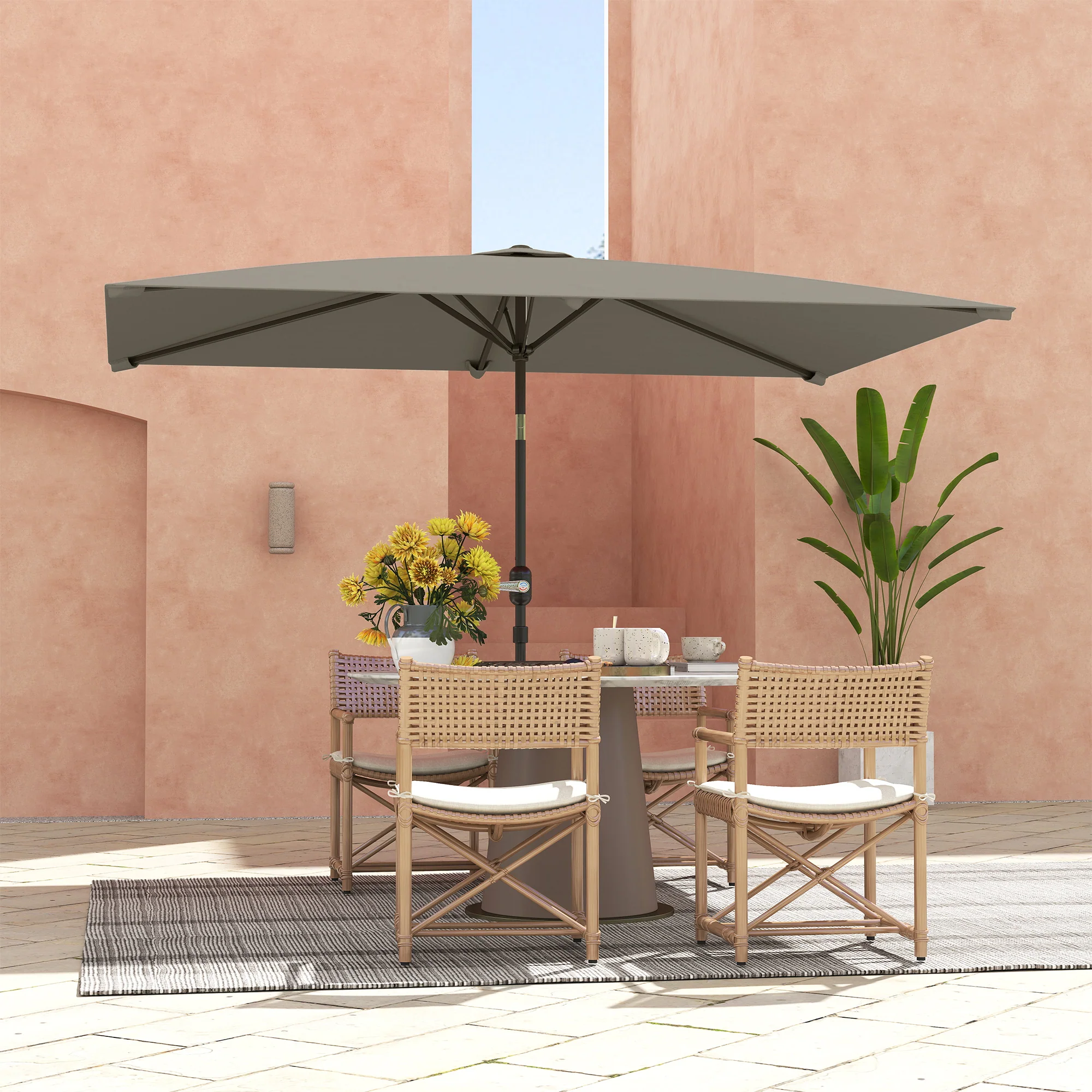 Outsunny 3x2m Garden Parasol Canopy Tilt Crank 6 Ribs Sun Shade - Image 9