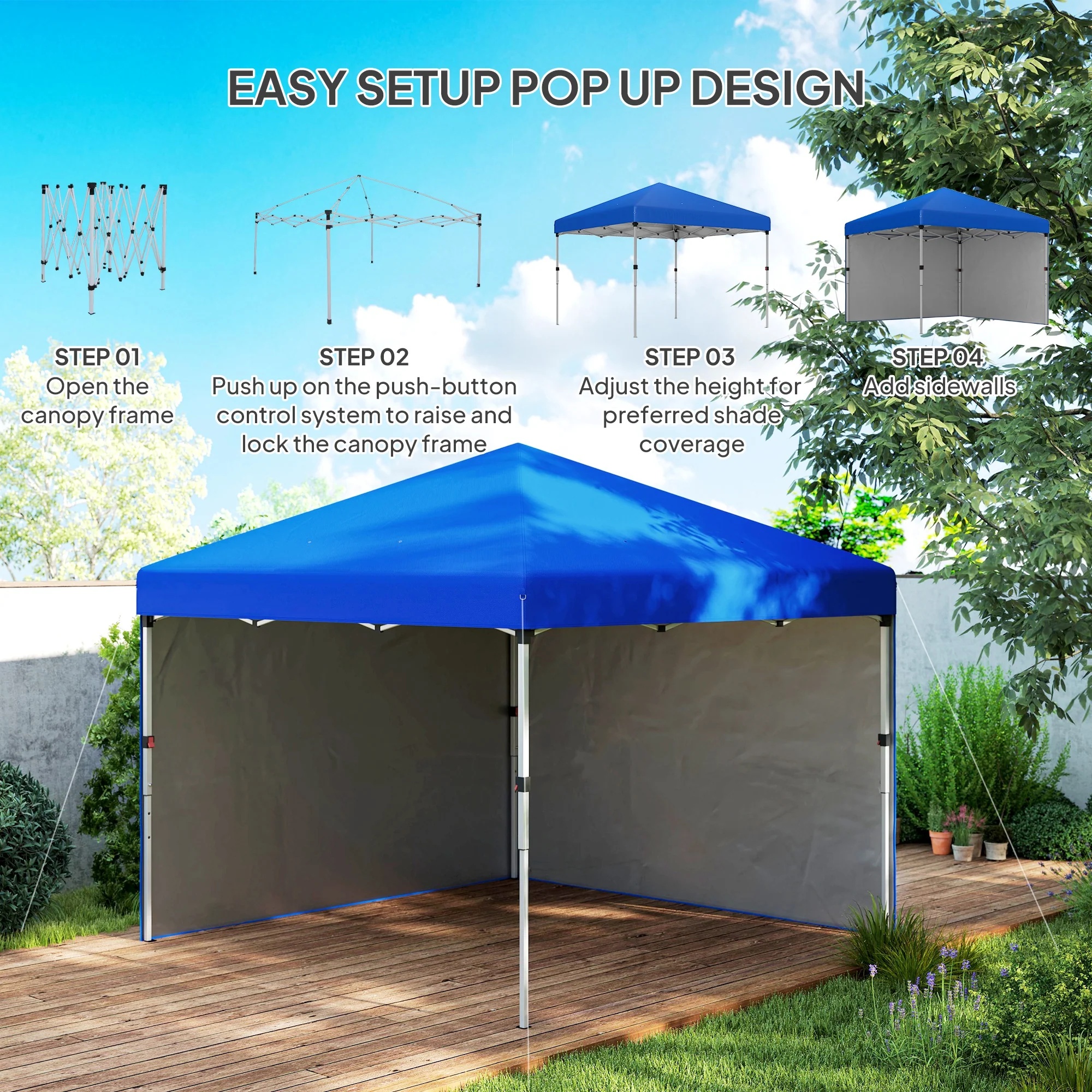 Outsunny 3x3 (M) Pop Up Gazebo Party Tent w/ 2 Sidewalls, Weight Bags Blue - Image 4