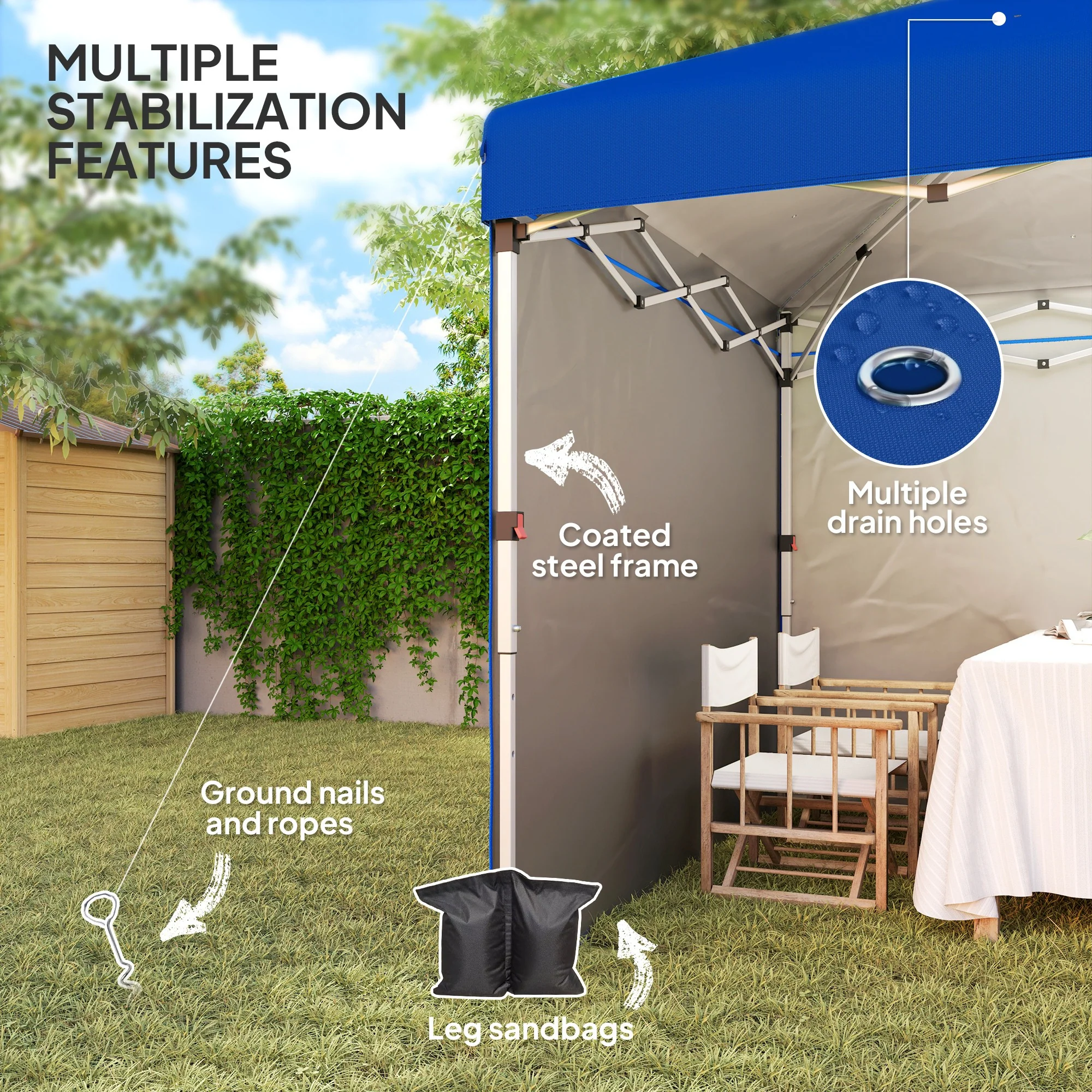 Outsunny 3x3 (M) Pop Up Gazebo Party Tent w/ 2 Sidewalls, Weight Bags Blue - Image 7