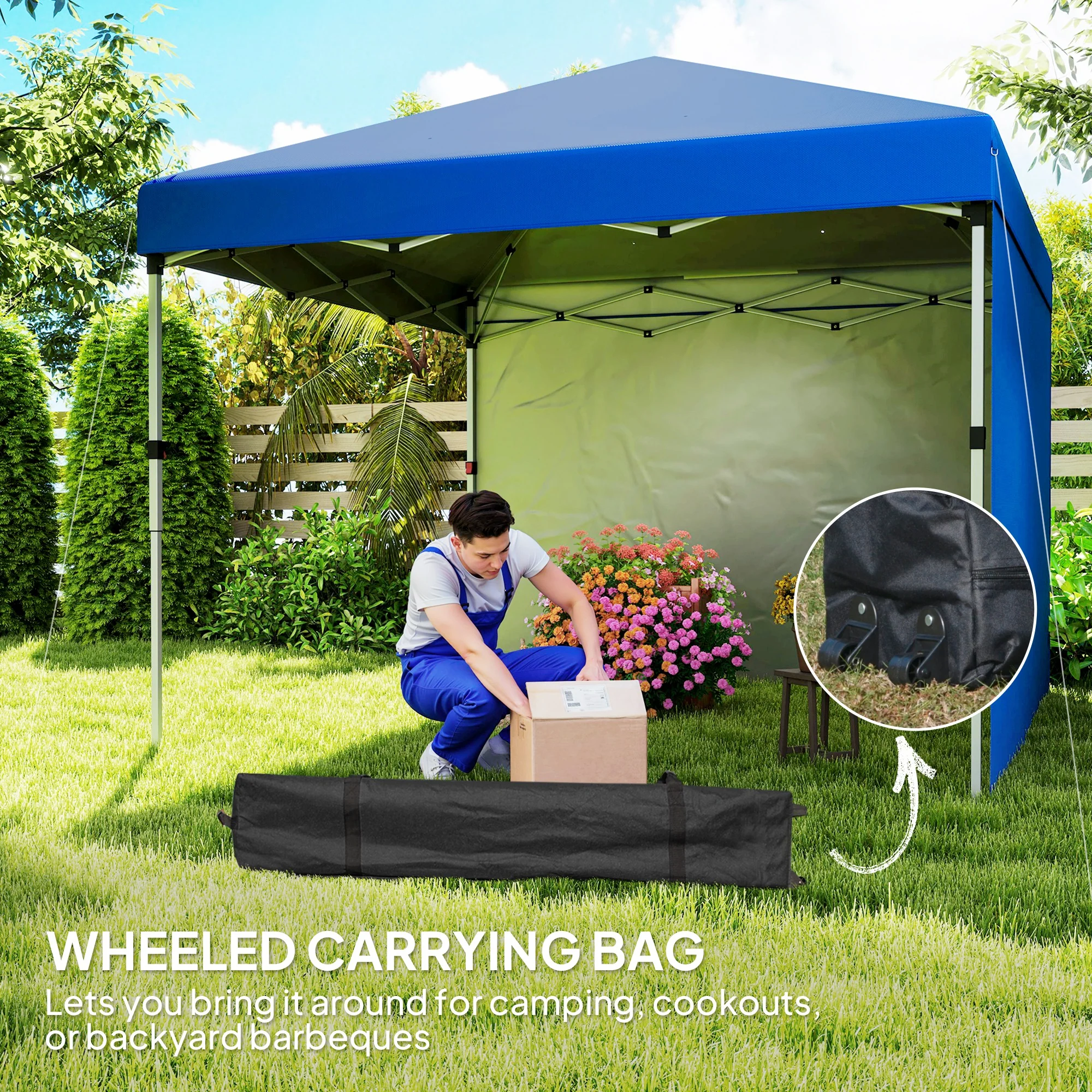Outsunny 3x3 (M) Pop Up Gazebo Party Tent w/ 2 Sidewalls, Weight Bags Blue - Image 8