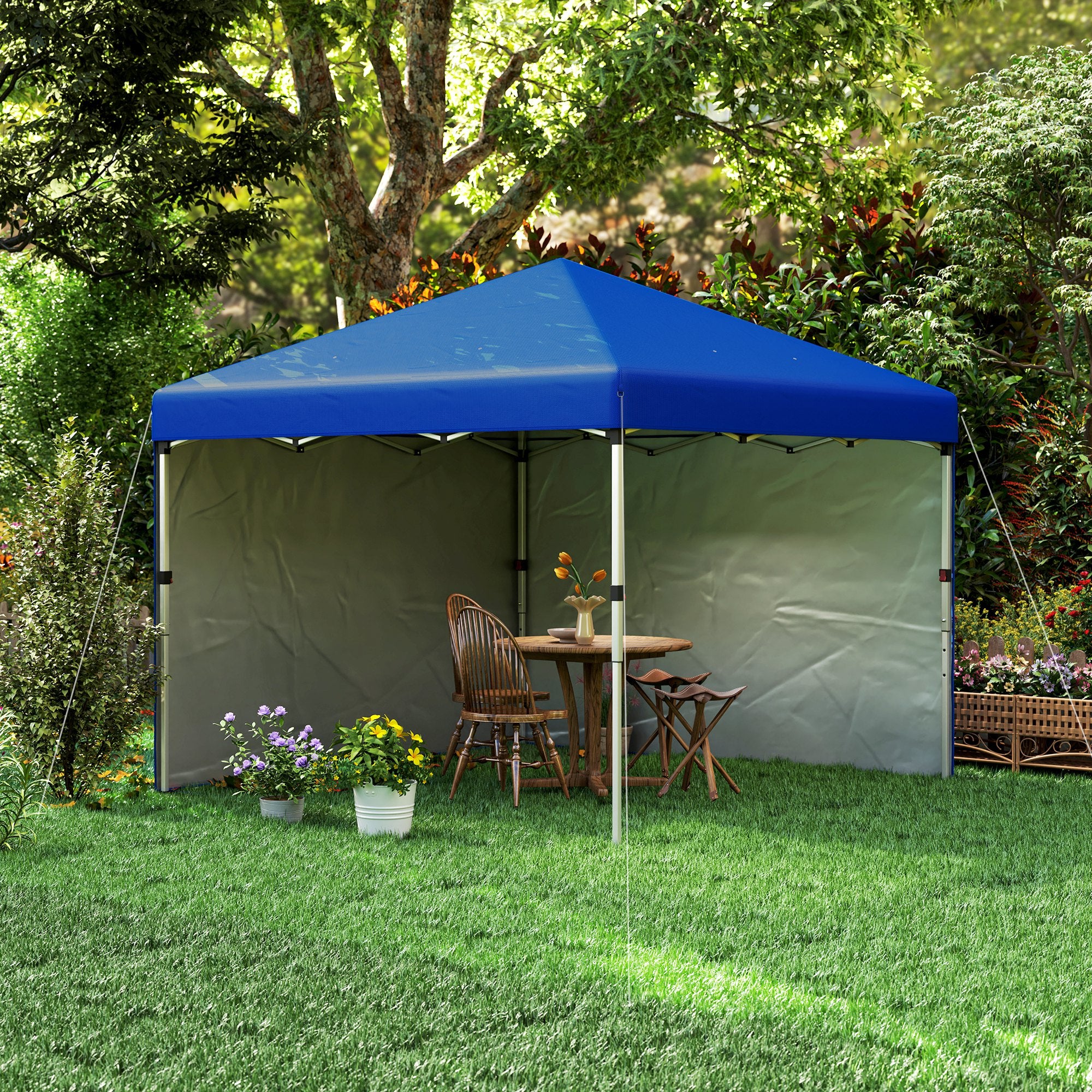 Outsunny 3x3 (M) Pop Up Gazebo Party Tent w/ 2 Sidewalls, Weight Bags Blue - Image 9