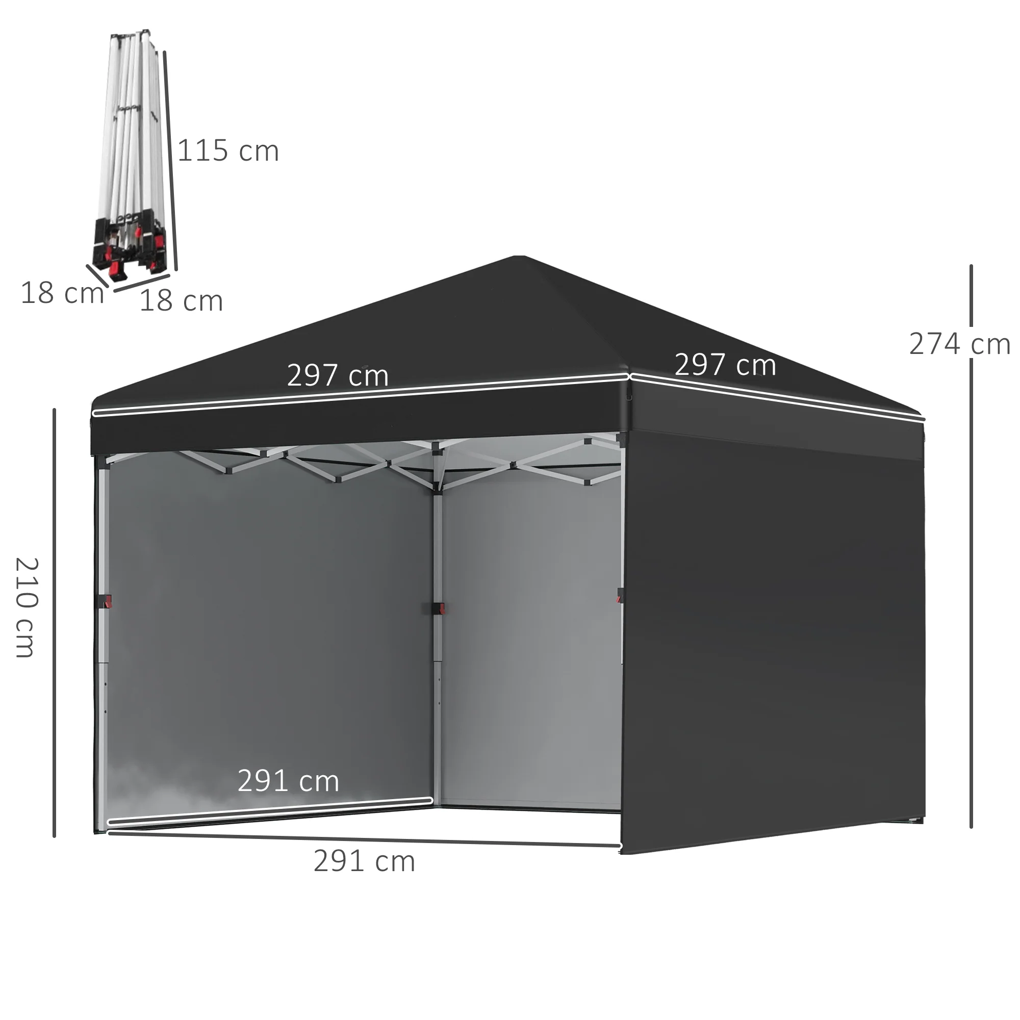Outsunny 3x3 (M) Pop Up Gazebo Party Tent W/ 3 Sidewalls, Weight Bags, Black - Image 5