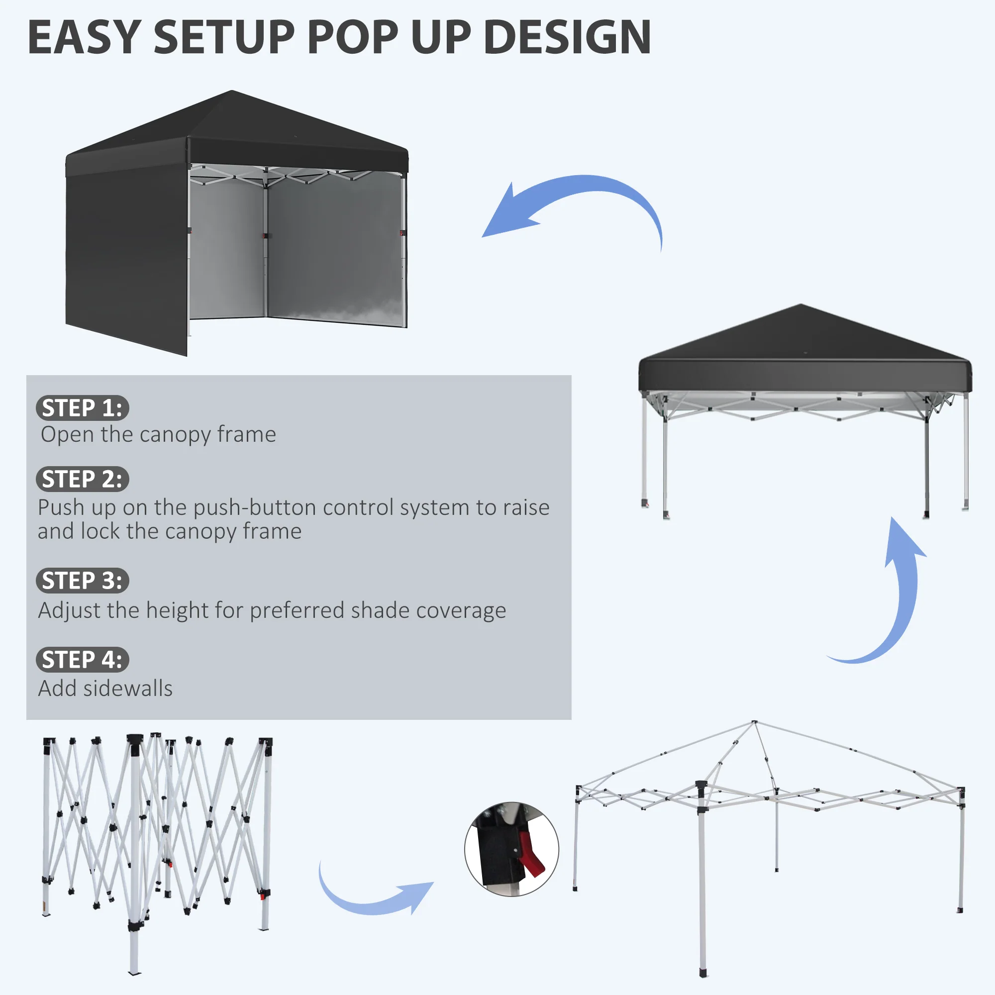 Outsunny 3x3 (M) Pop Up Gazebo Party Tent W/ 3 Sidewalls, Weight Bags, Black - Image 6