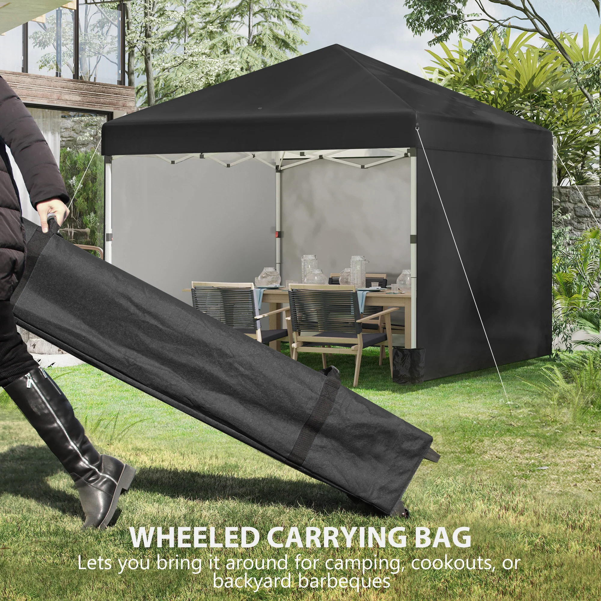 Outsunny 3x3 (M) Pop Up Gazebo Party Tent W/ 3 Sidewalls, Weight Bags, Black - Image 8