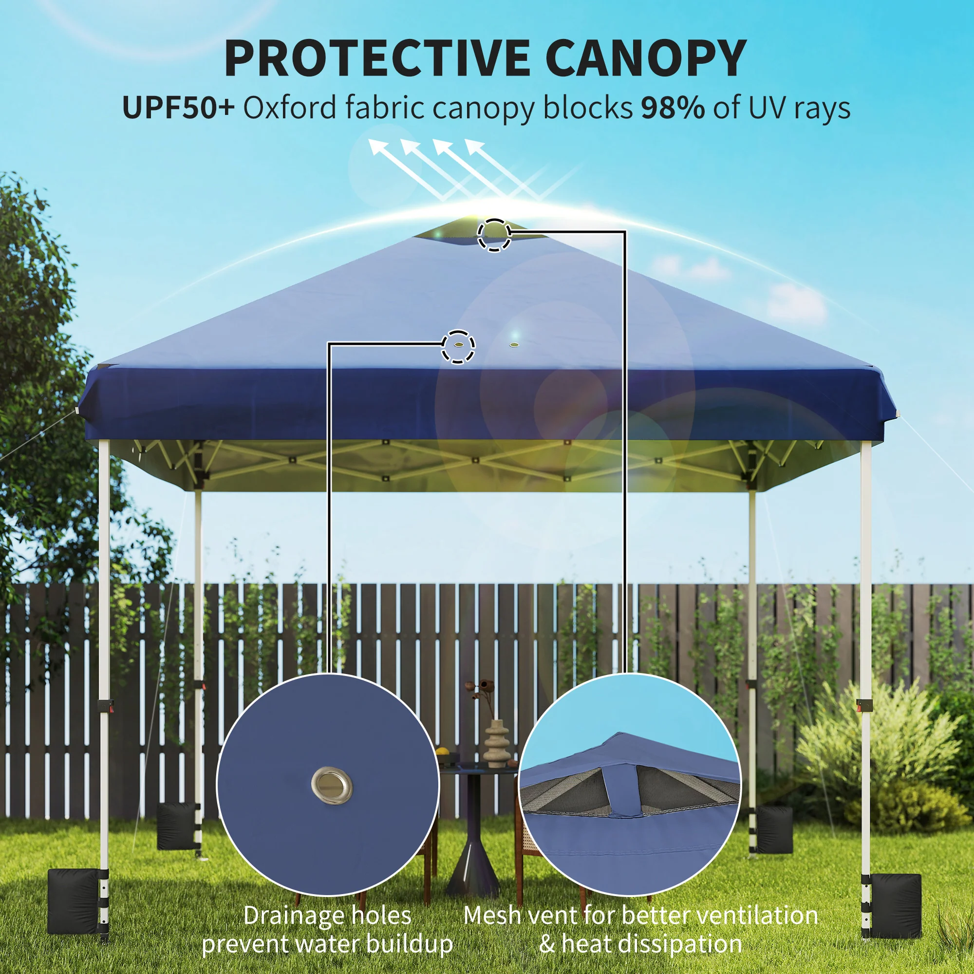 Outsunny 3x3 m Pop Up Gazebo w/ Wheels, One-Touch Party Tent, Dark Blue - Image 6