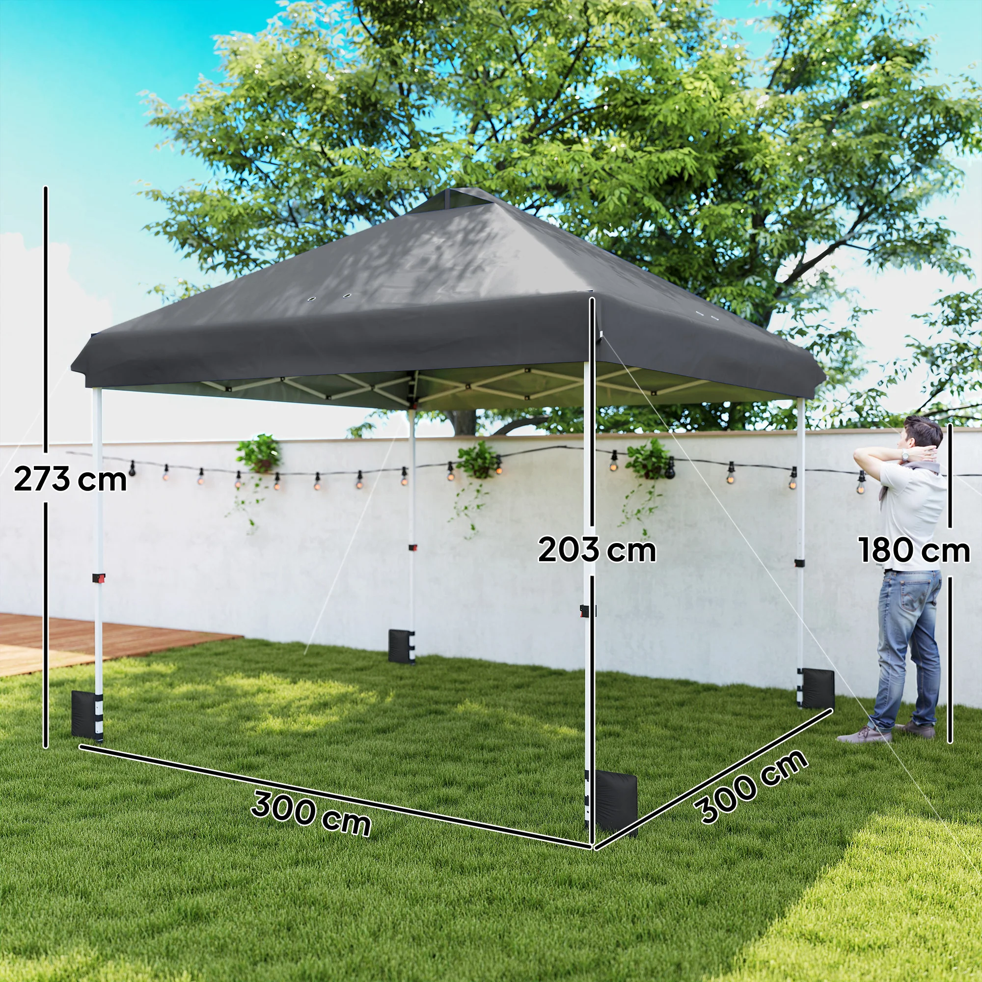 Outsunny 3x3 M Pop Up Gazebo W/ Wheels, One-Touch Party Tent, Dark Grey - Image 3
