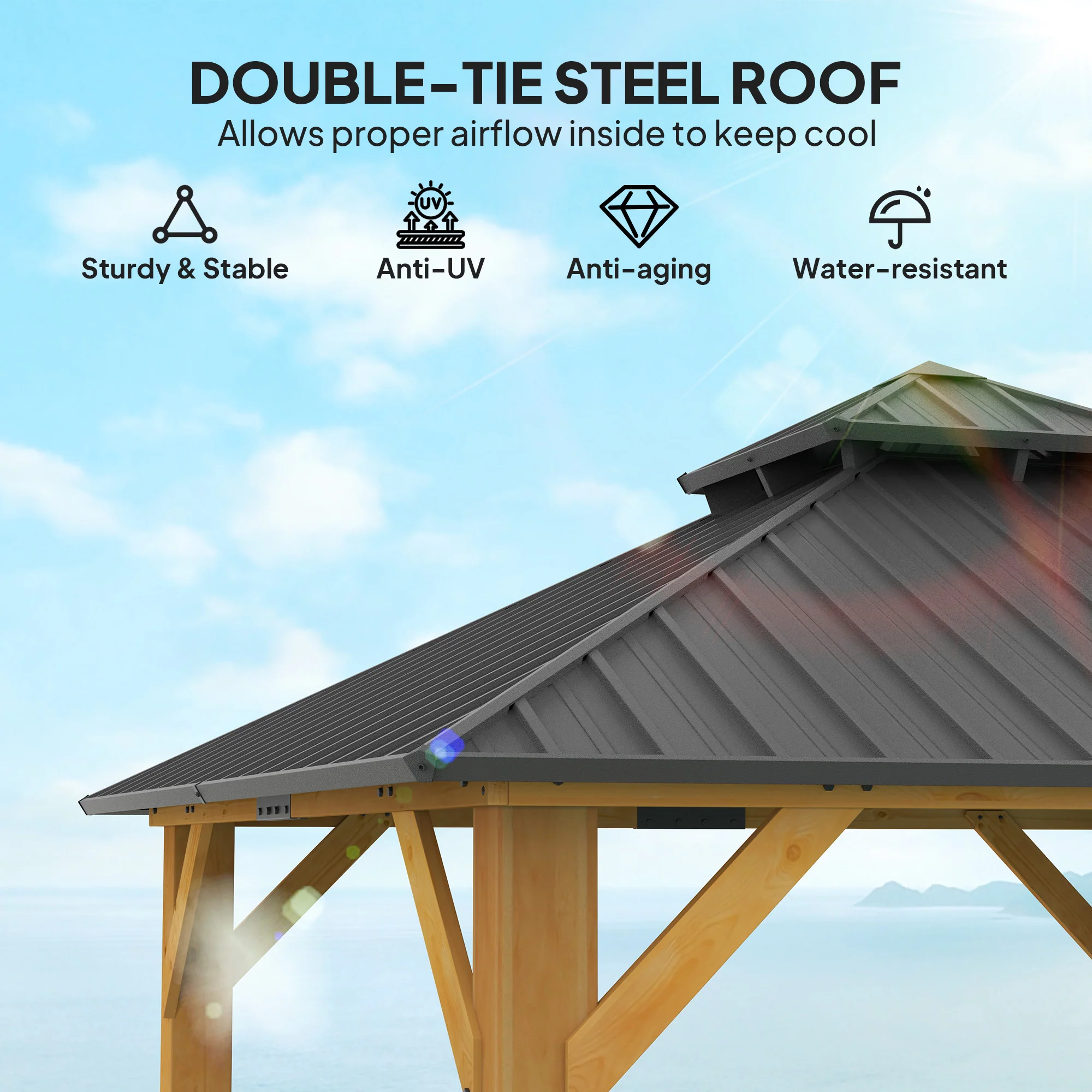 Outsunny 3x(3)M Double-Tier Hardtop Gazebo, Outdoor Patio Shelter, Grey - Image 6