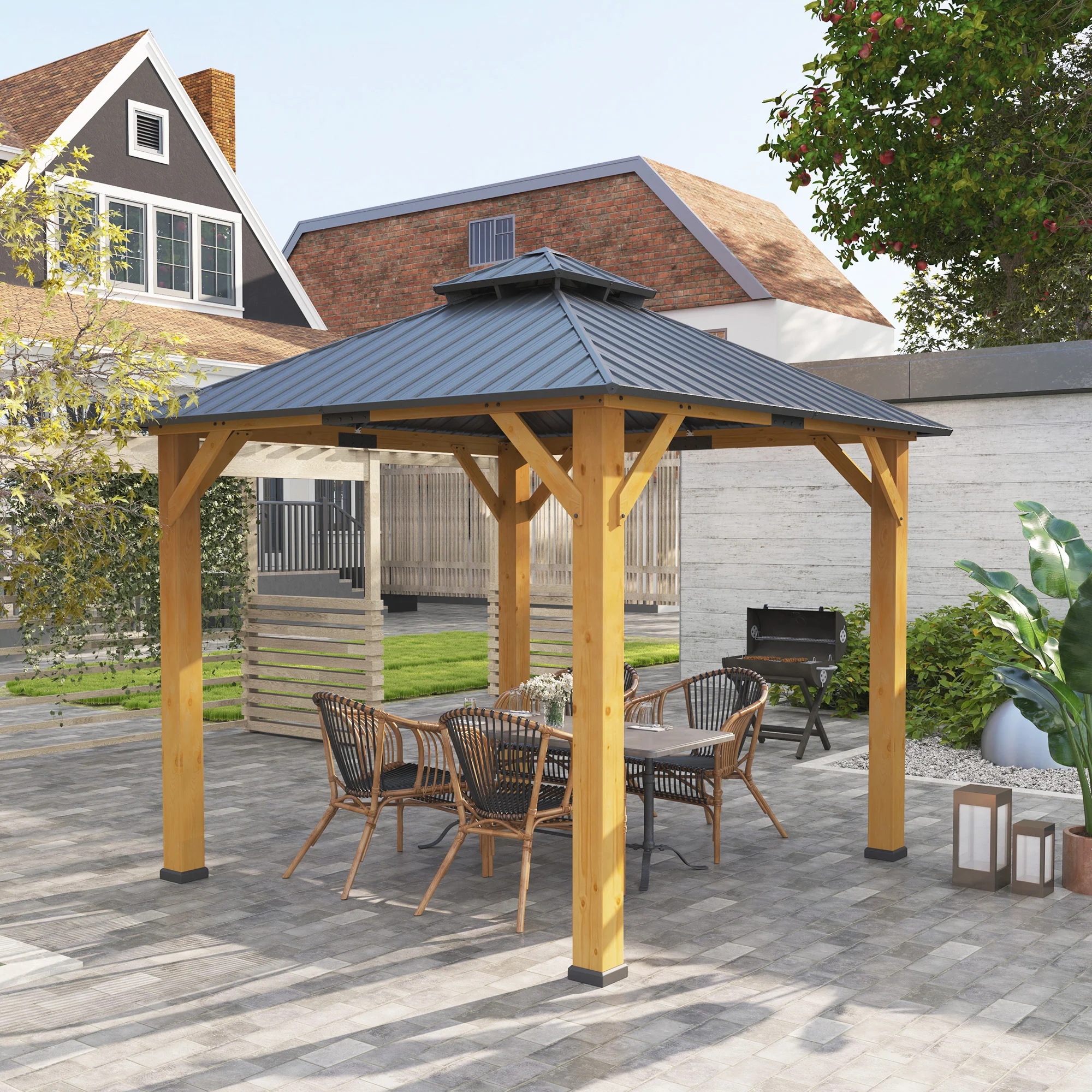 Outsunny 3x(3)M Double-Tier Hardtop Gazebo, Outdoor Patio Shelter, Grey - Image 8