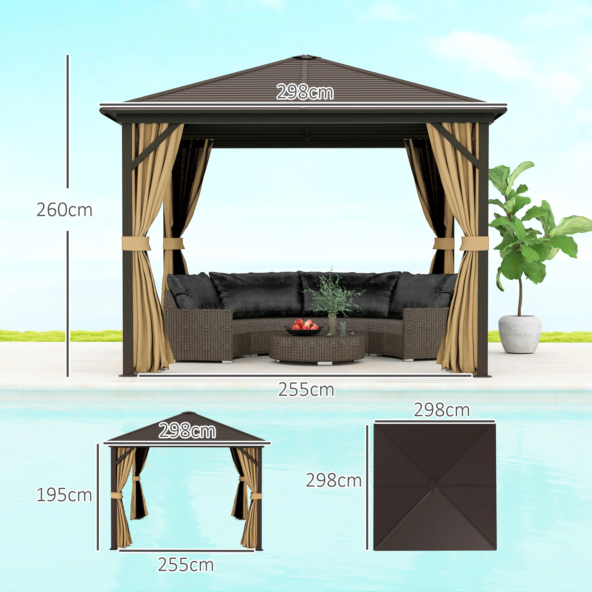 Outsunny 3x3(m) Hardtop Gazebo Outdoor Shelter with Aluminium Frame - Image 5