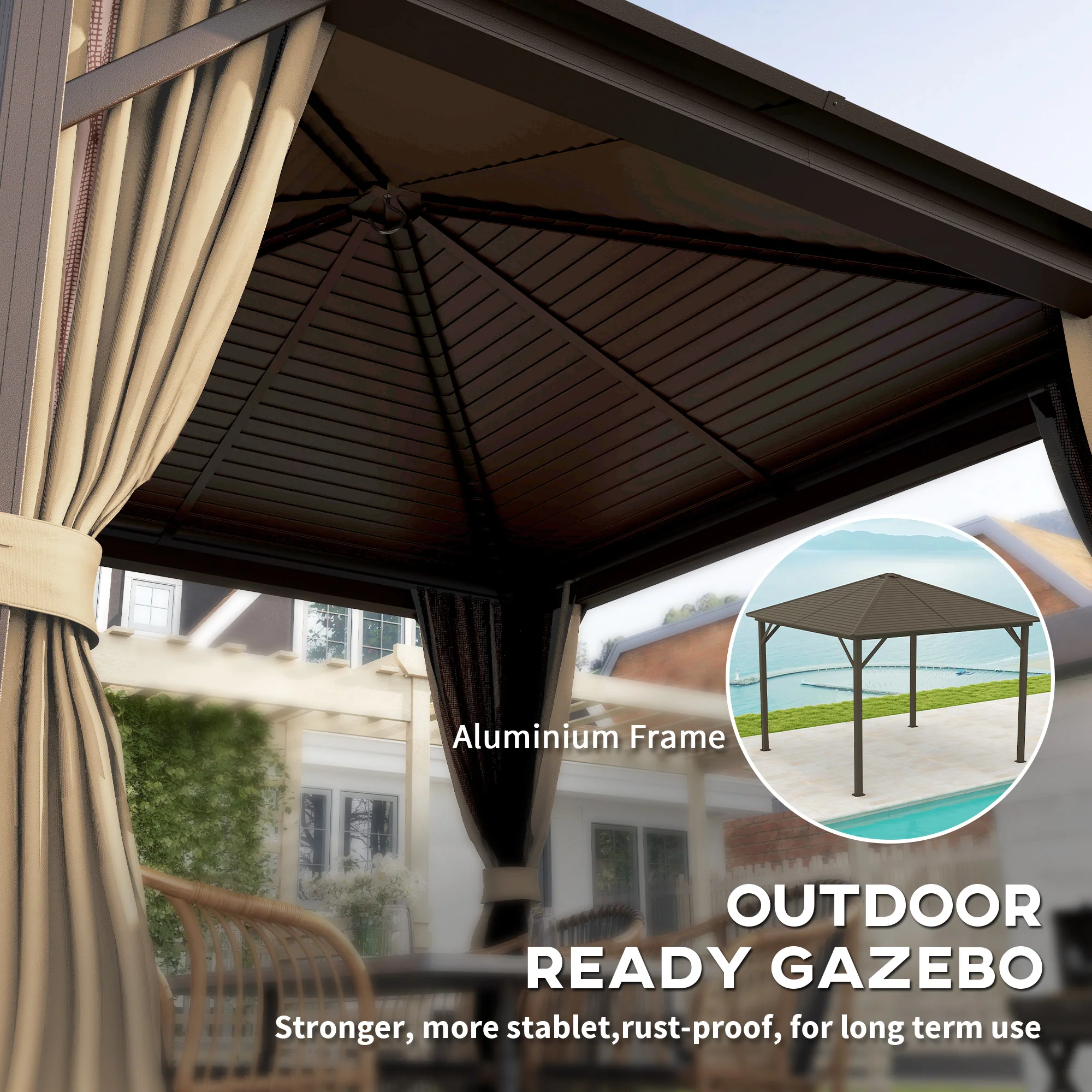 Outsunny 3x3(m) Hardtop Gazebo Outdoor Shelter with Aluminium Frame - Image 7