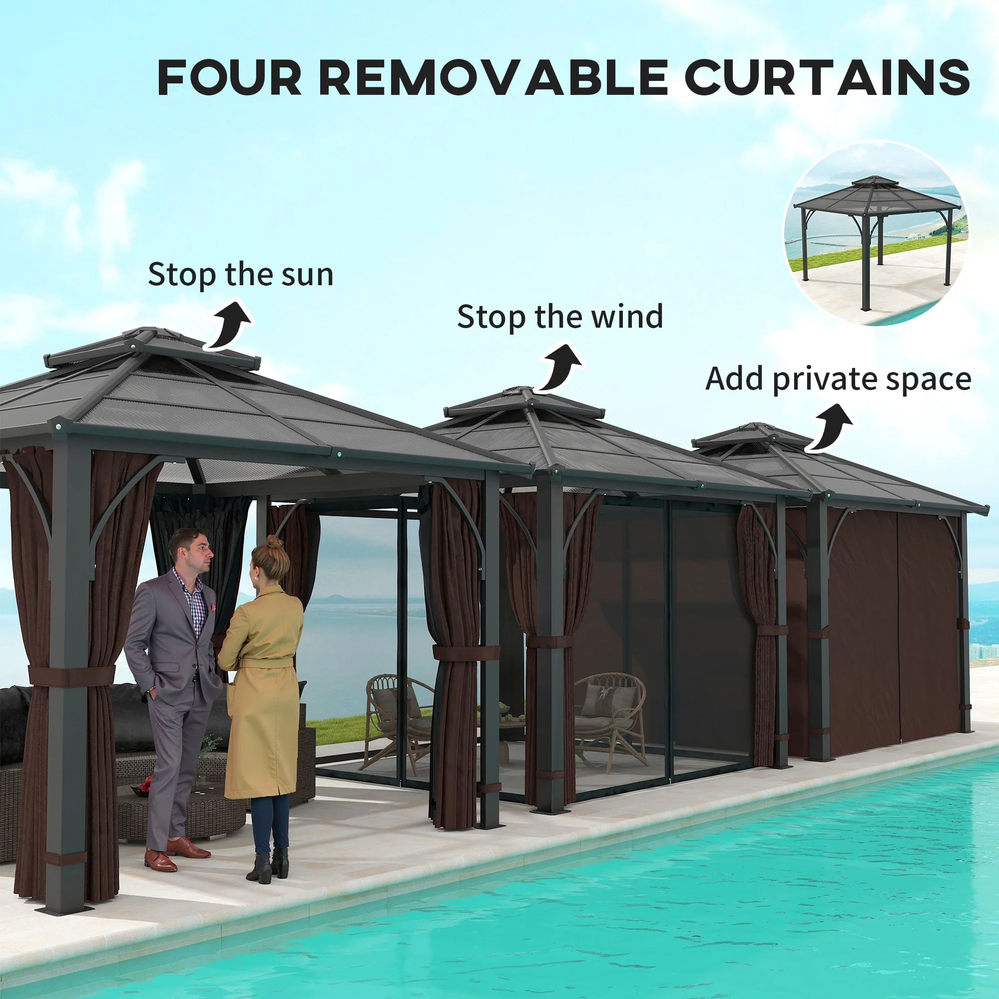 Outsunny 3x3(m) Hardtop Gazebo With Polycarbonate Roof & Sides, Grey - Image 8