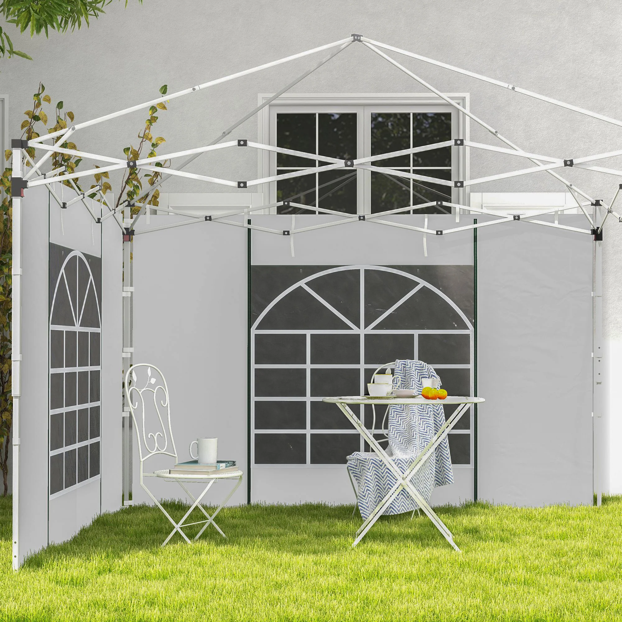 Outsunny 3x3(m) or 3x6m Pop Up Gazebo Side Panels Replacement, 2 Pack, White - Image 2