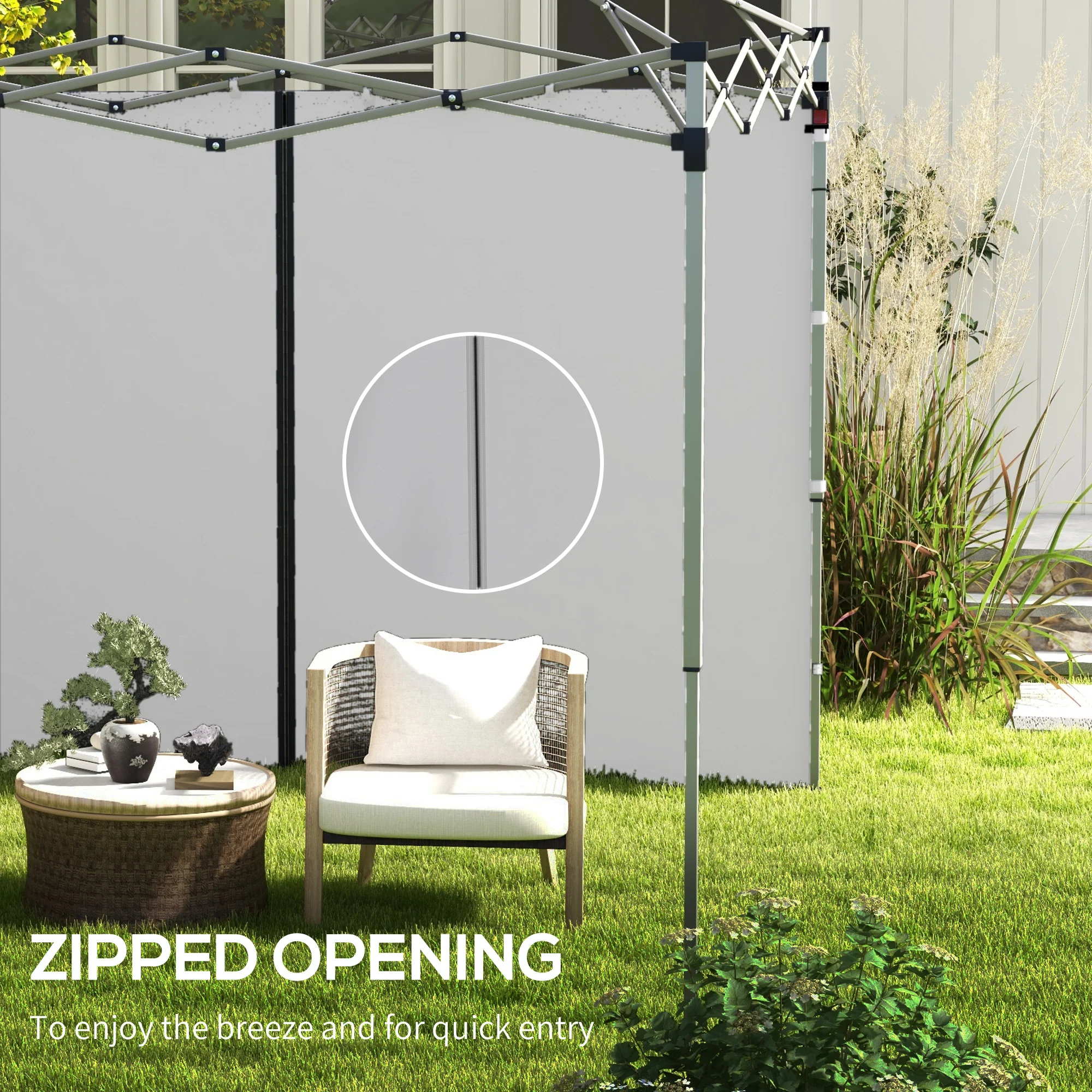 Outsunny 3x3(m) or 3x6m Pop Up Gazebo Side Panels with Zipped Doors, Grey - Image 4