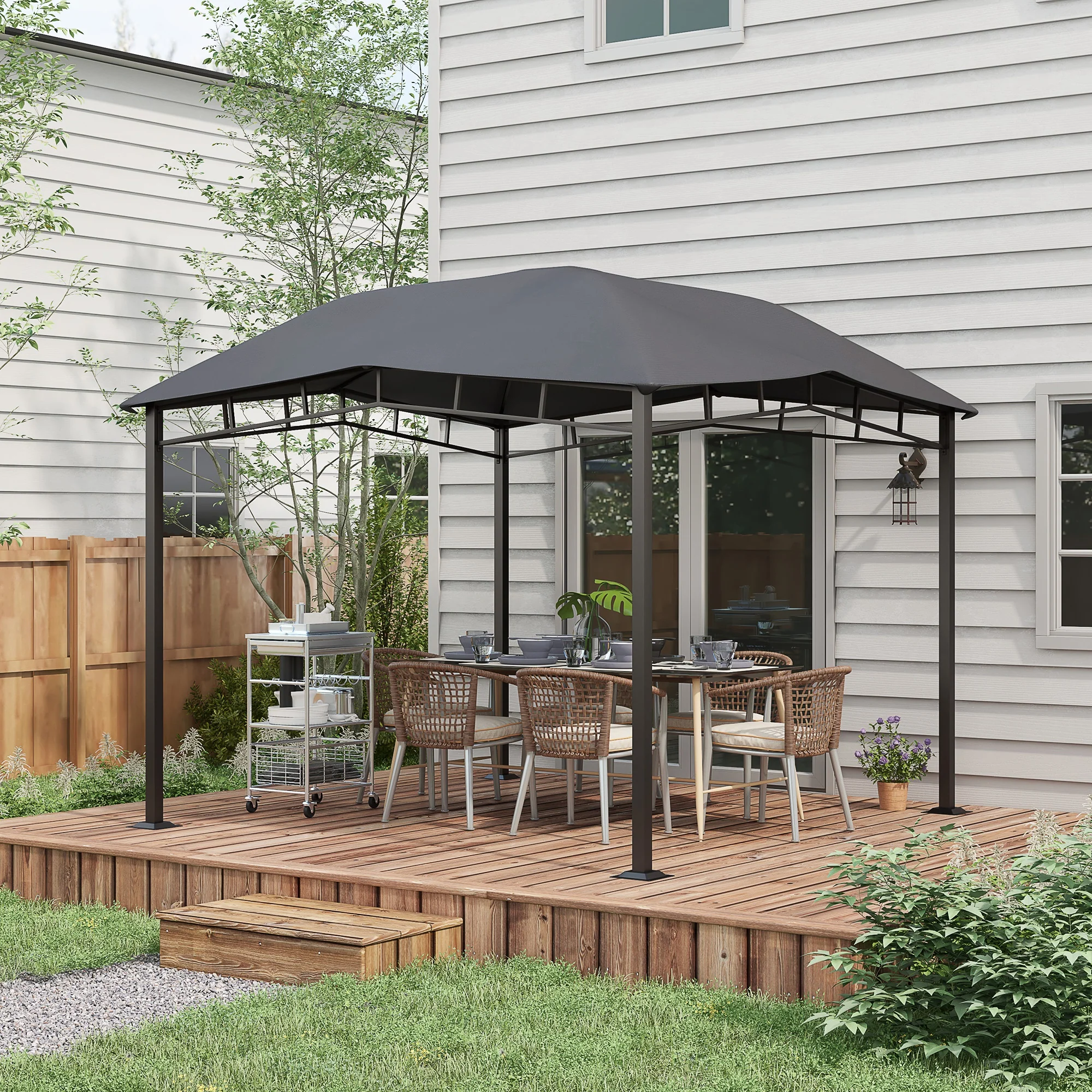 Outsunny 3x3(m) Outdoor Patio Gazebo Pavilion Canopy Tent Steel Frame Grey - Image 2
