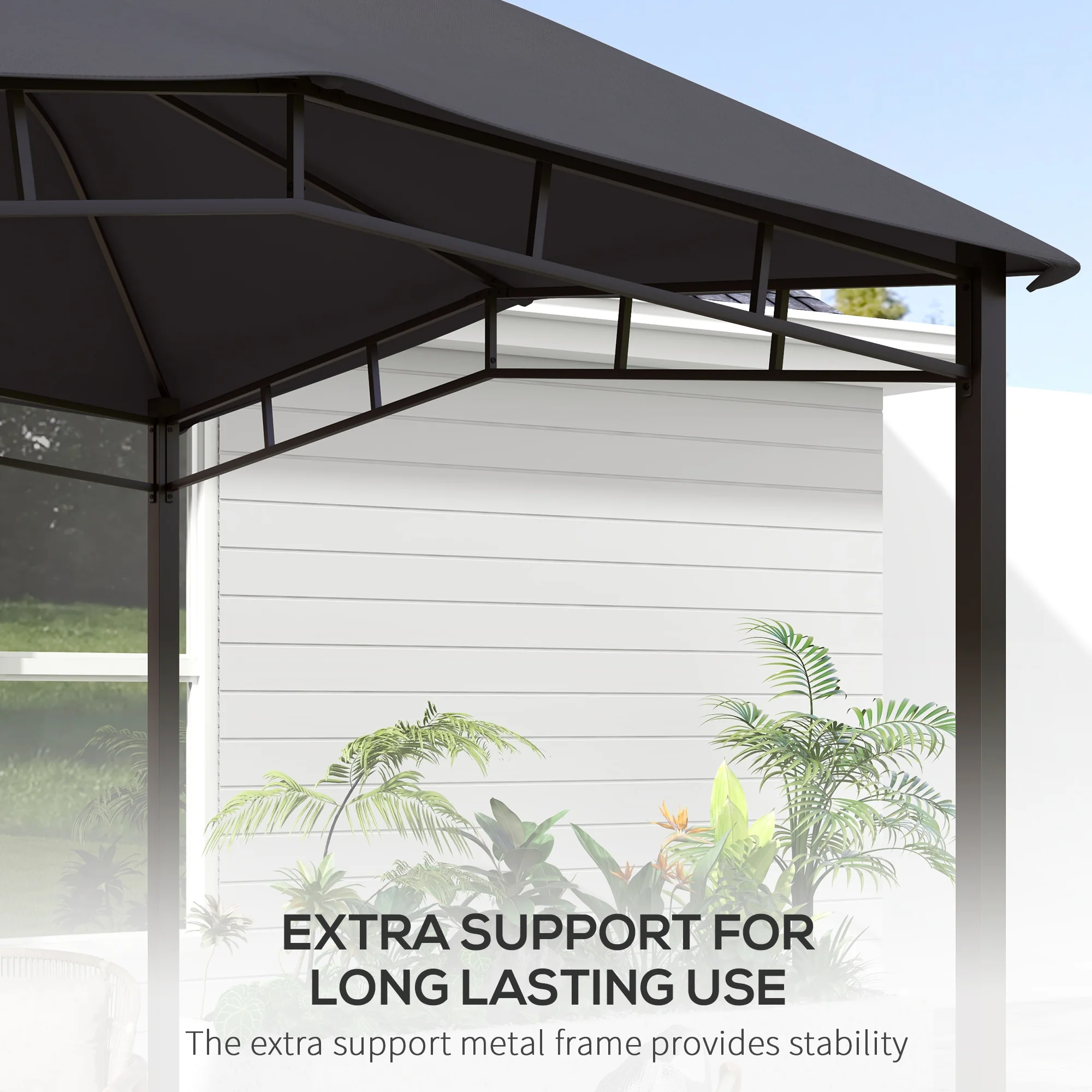 Outsunny 3x3(m) Outdoor Patio Gazebo Pavilion Canopy Tent Steel Frame Grey - Image 6
