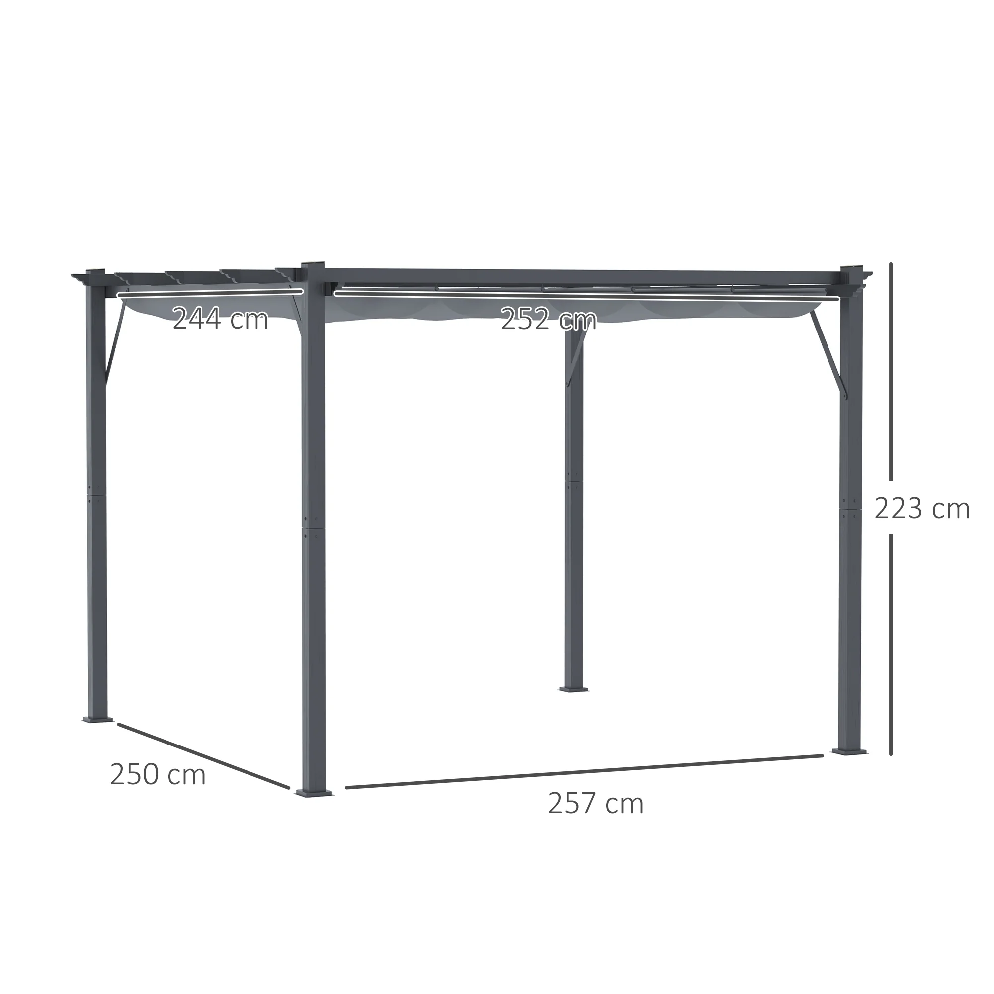 Outsunny 3x3(m) Pergola Gazebo Sun Shade Shelter Aluminium Garden Canopy, Grey - Image 5