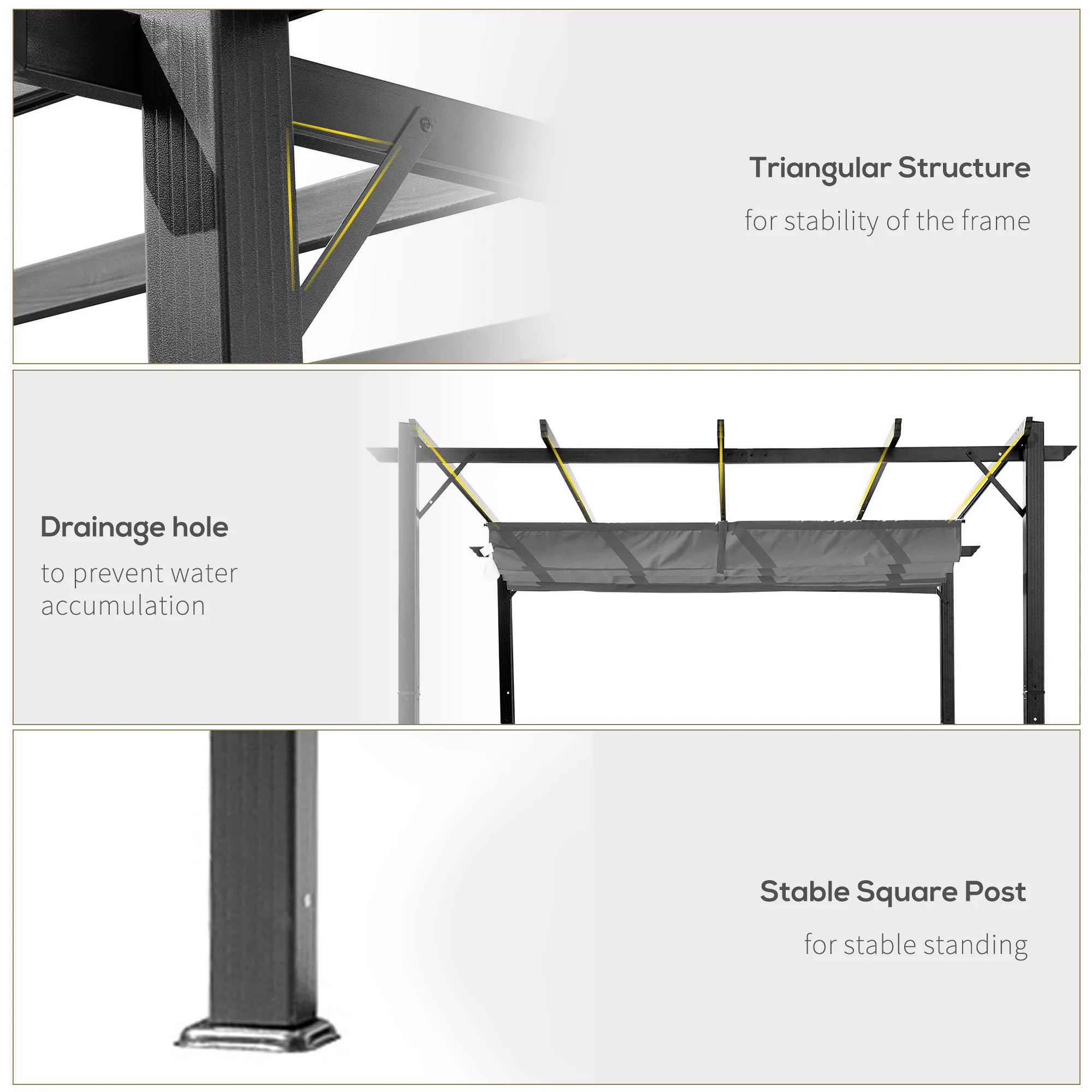 Outsunny 3x3(m) Pergola Gazebo Sun Shade Shelter Aluminium Garden Canopy, Grey - Image 6