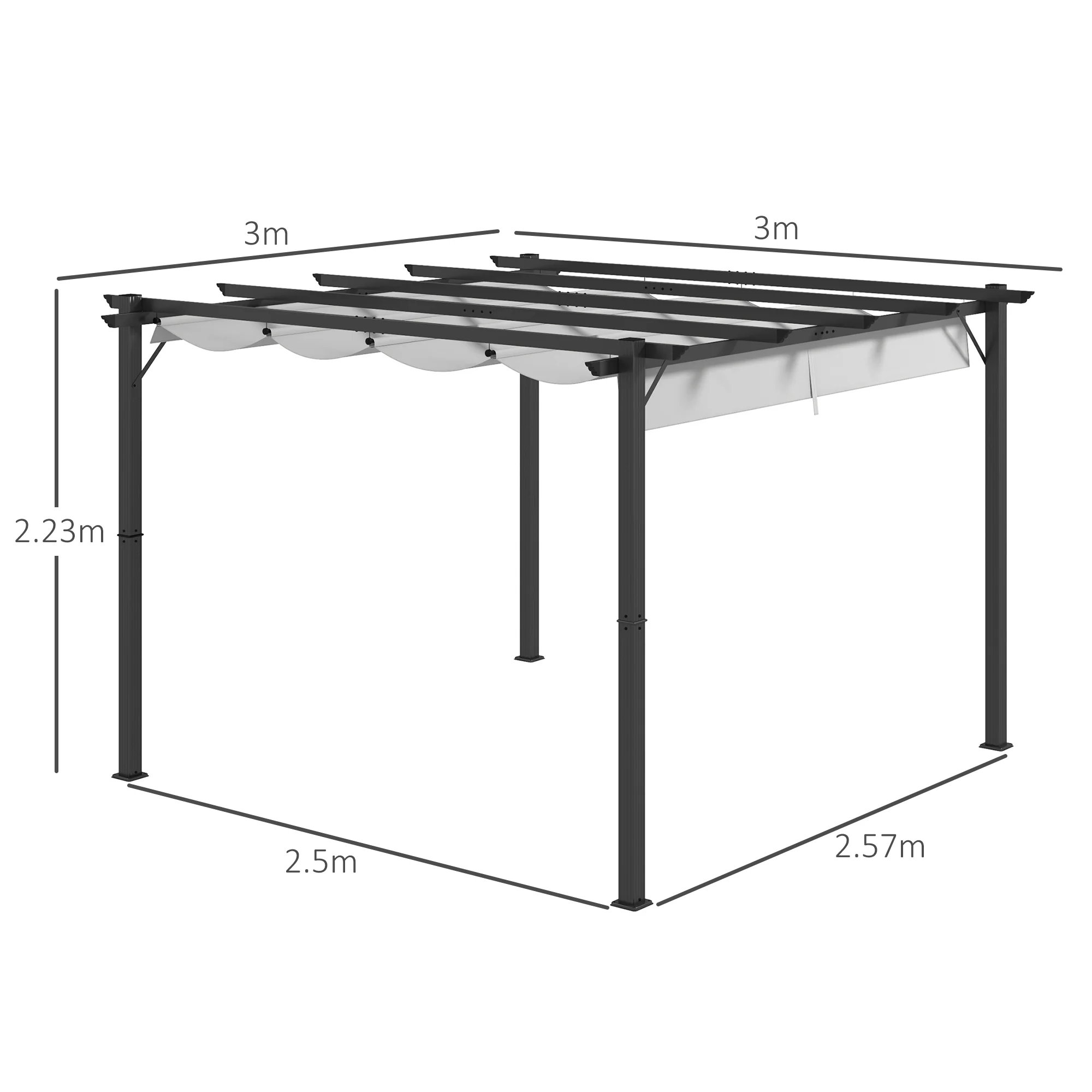 Outsunny 3x3(m) Pergola Gazebo Sun Shade Shelter Aluminium Garden Canopy, Grey - Image 5