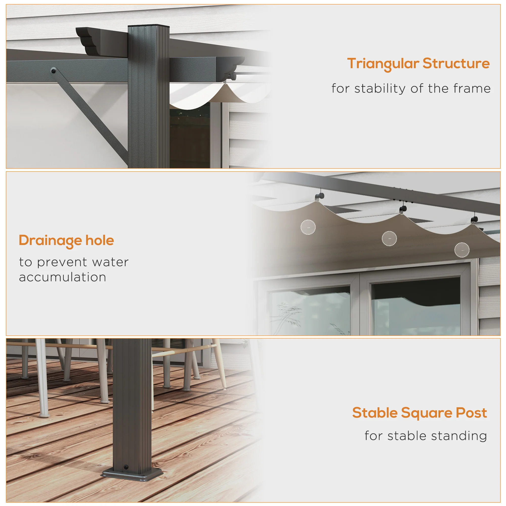 Outsunny 3x3(m) Pergola Gazebo Sun Shade Shelter Aluminium Garden Canopy, Grey - Image 6