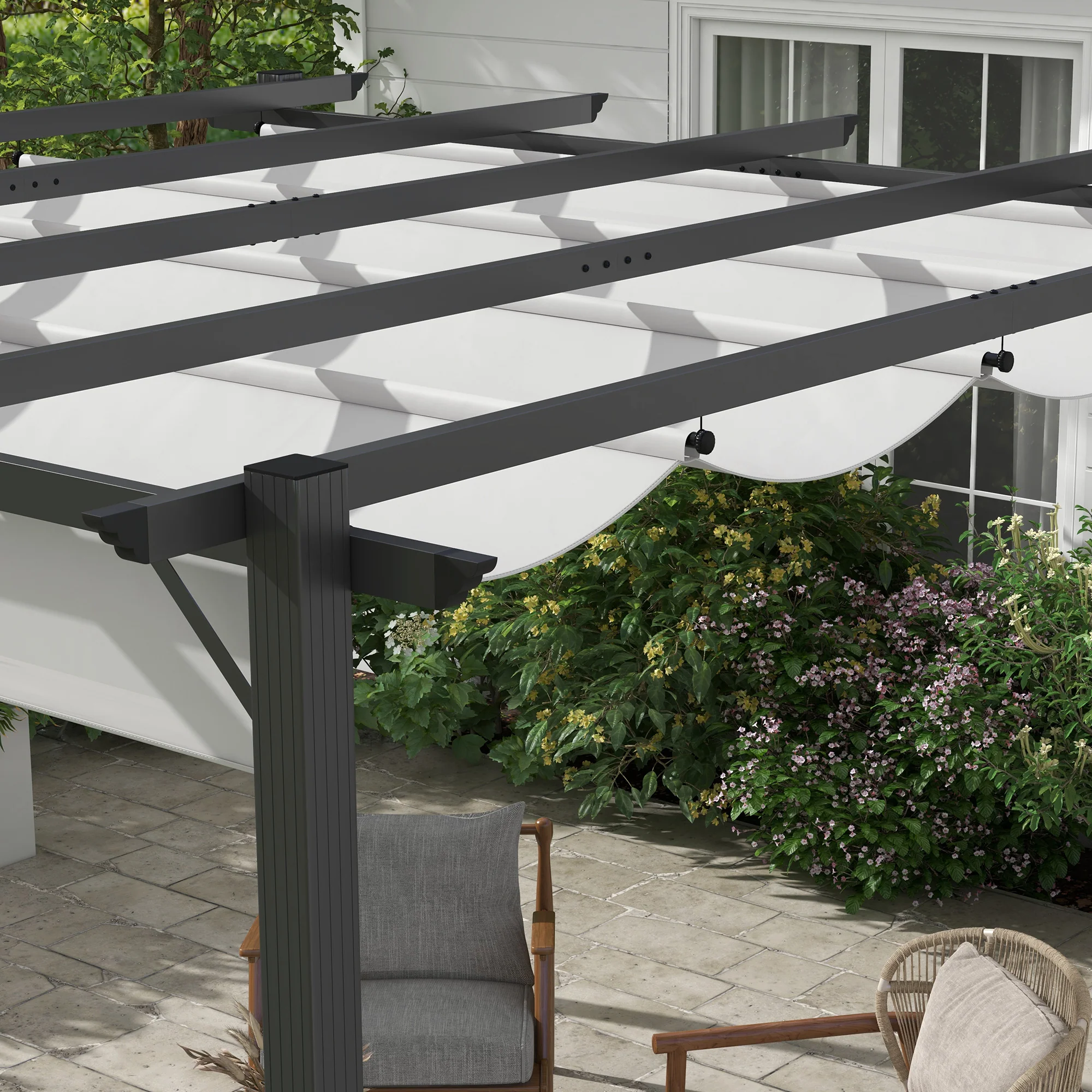 Outsunny 3x3(m) Pergola Gazebo Sun Shade Shelter Aluminium Garden Canopy, Grey - Image 8
