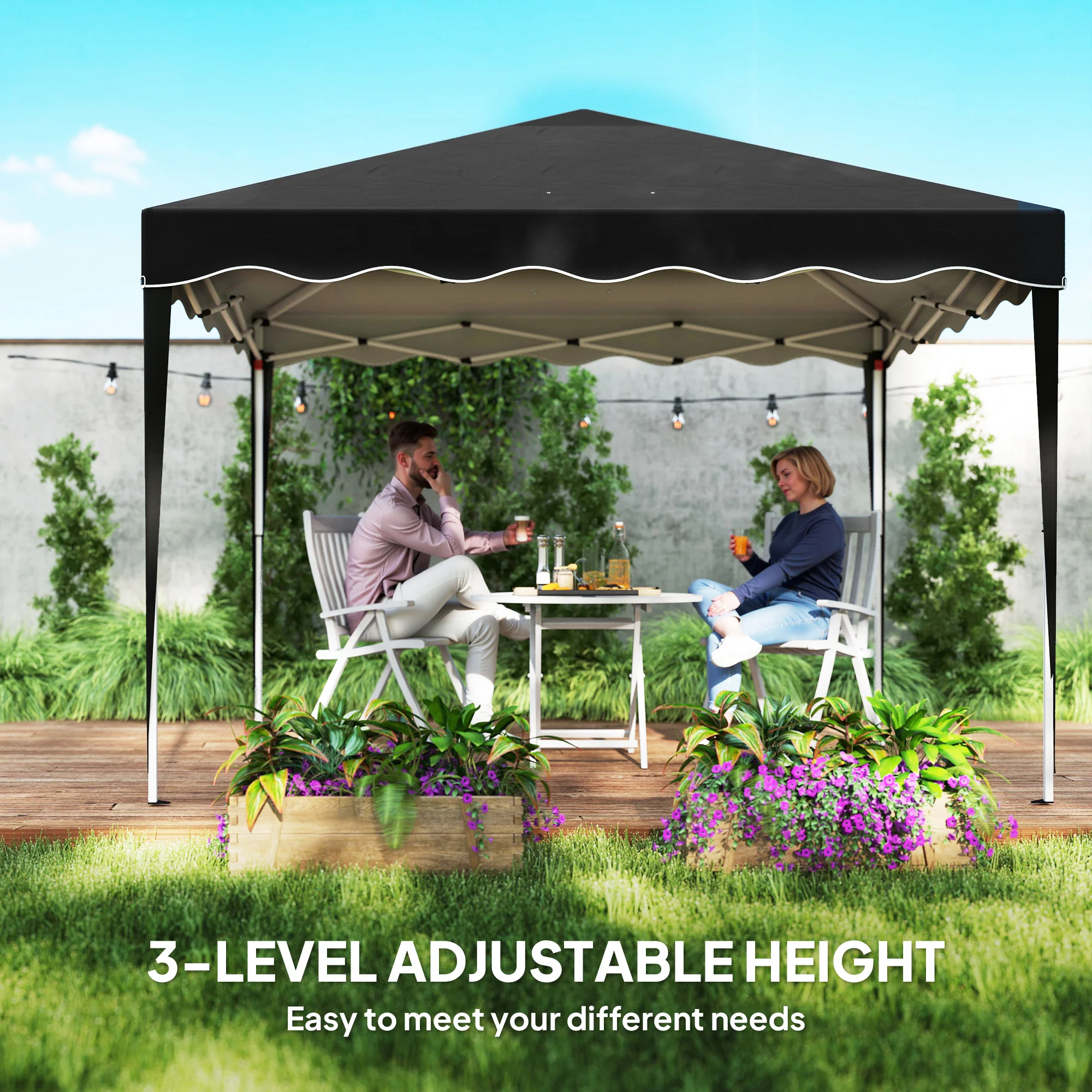 Outsunny 3x3(m) Pop Up Gazebo Marquee Tent for Garden w/ Carry Bag Black - Image 3
