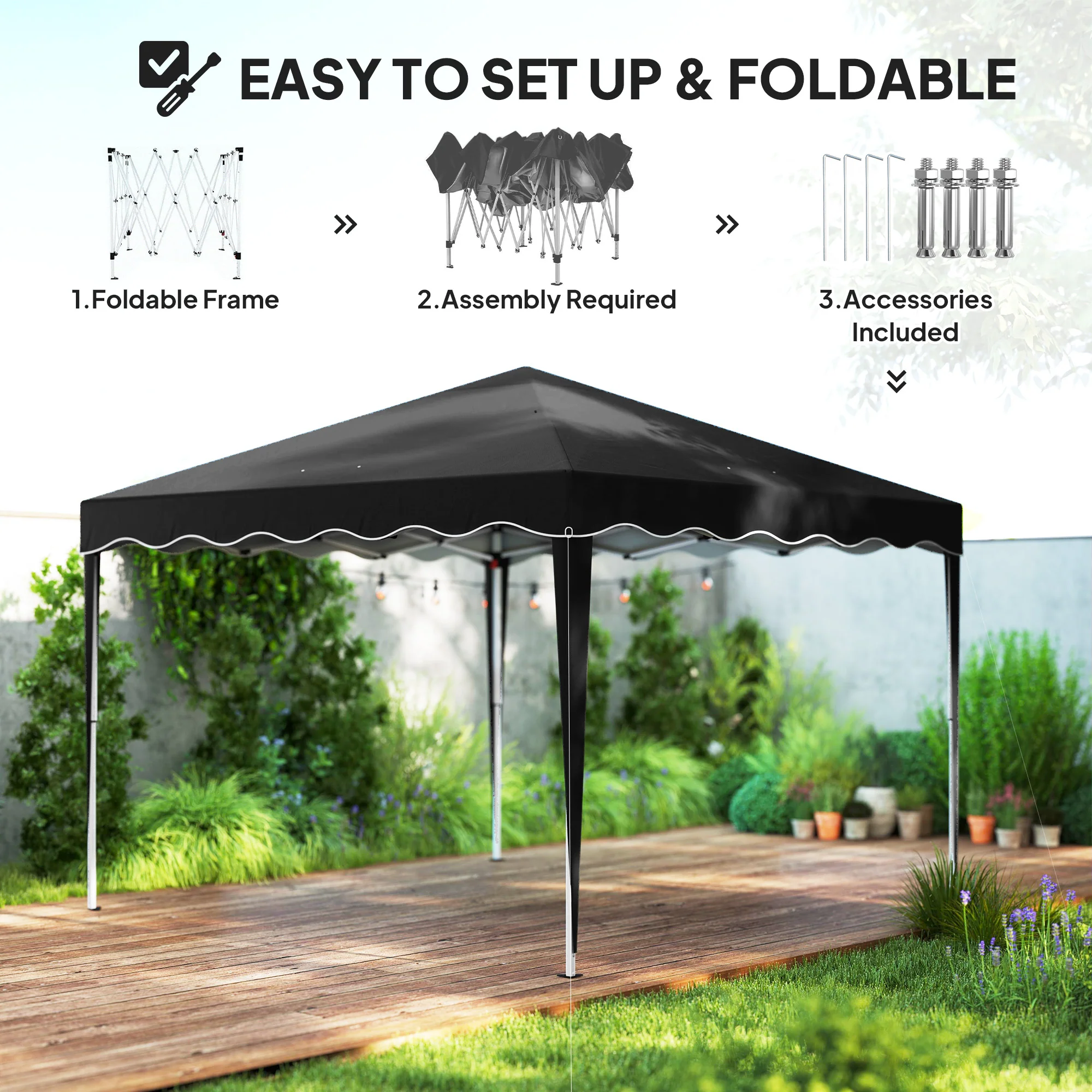 Outsunny 3x3(m) Pop Up Gazebo Marquee Tent for Garden w/ Carry Bag Black - Image 4