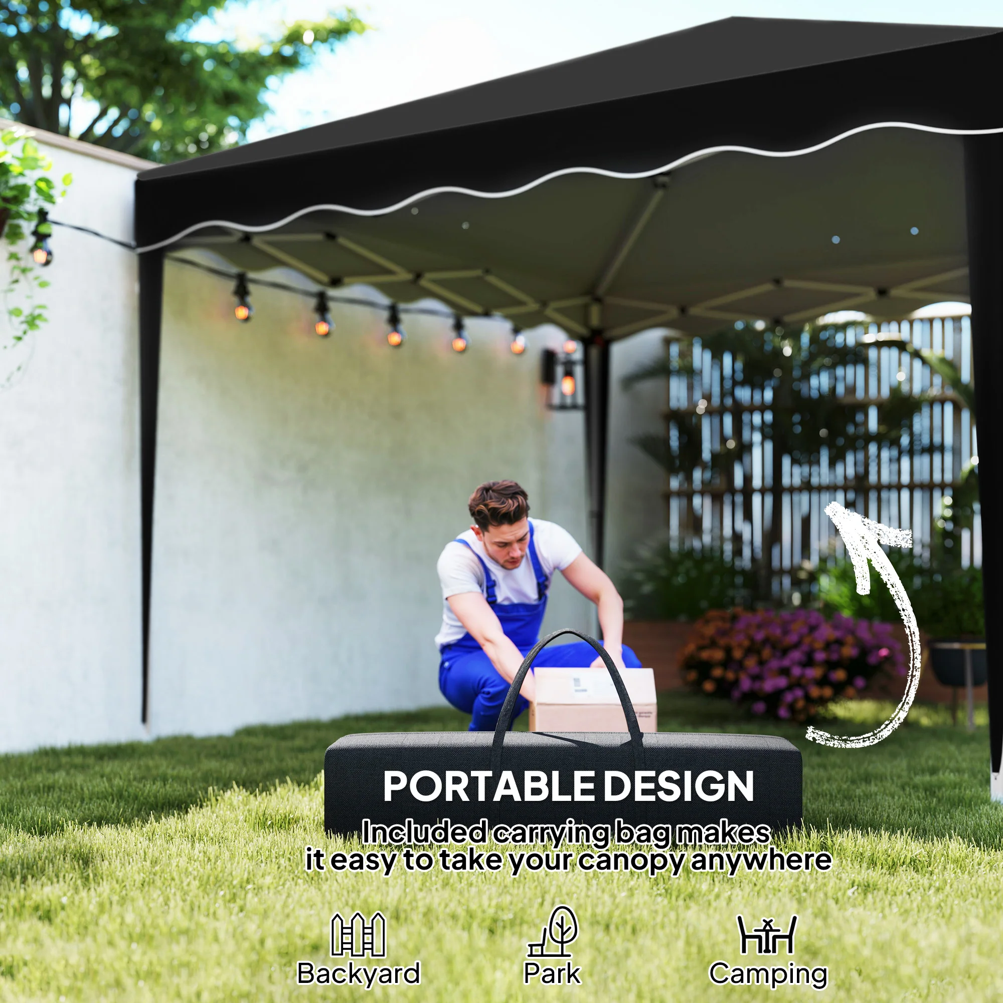 Outsunny 3x3(m) Pop Up Gazebo Marquee Tent for Garden w/ Carry Bag Black - Image 6
