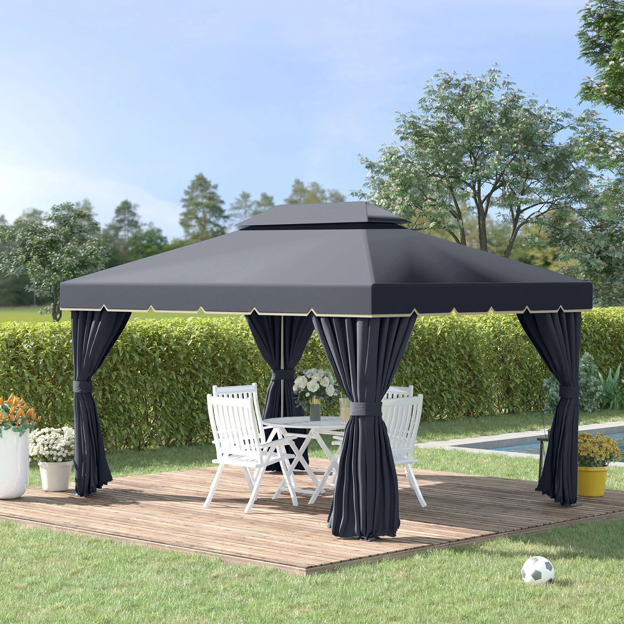 Outsunny 3x4m 2-Tier Gazebo Aluminium Garden Marquee Party Tent Black - Image 2