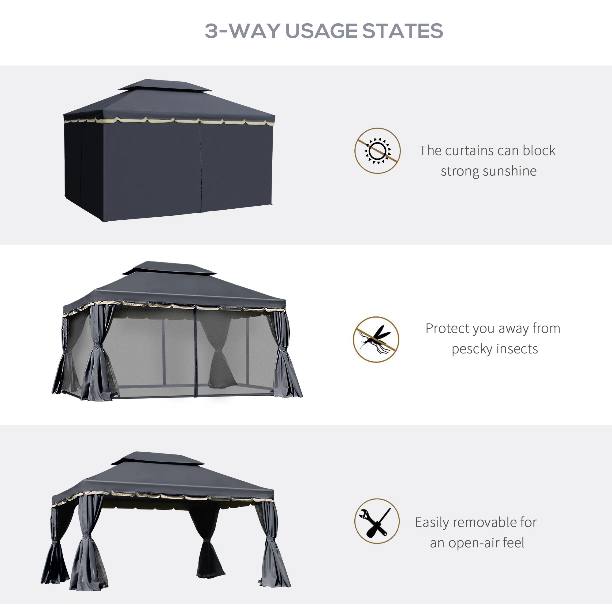 Outsunny 3x4m 2-Tier Gazebo Aluminium Garden Marquee Party Tent Black - Image 3