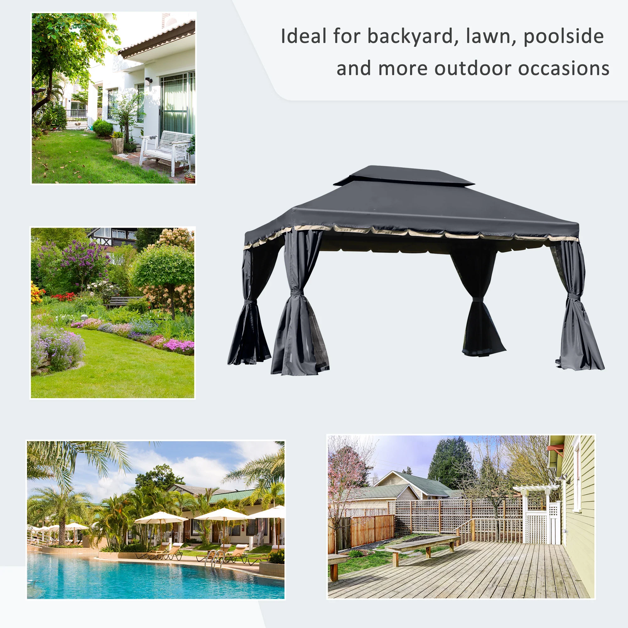 Outsunny 3x4m 2-Tier Gazebo Aluminium Garden Marquee Party Tent Black - Image 7