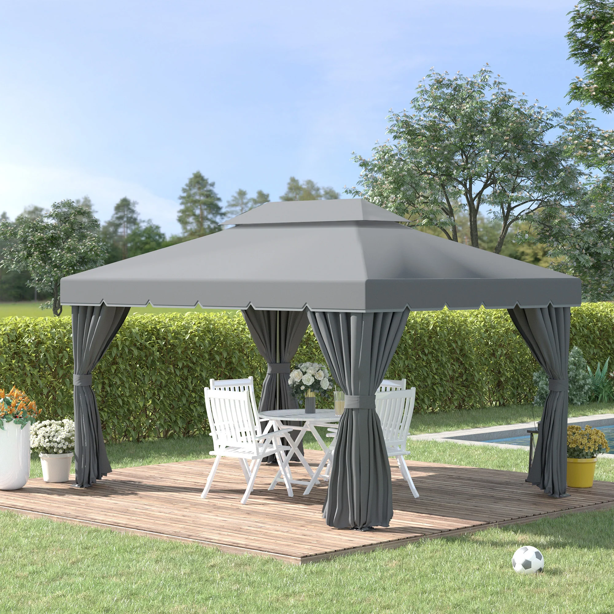 Outsunny 3x4m 2-Tier Gazebo Aluminium Garden Marquee Party Tent Light Grey - Image 2