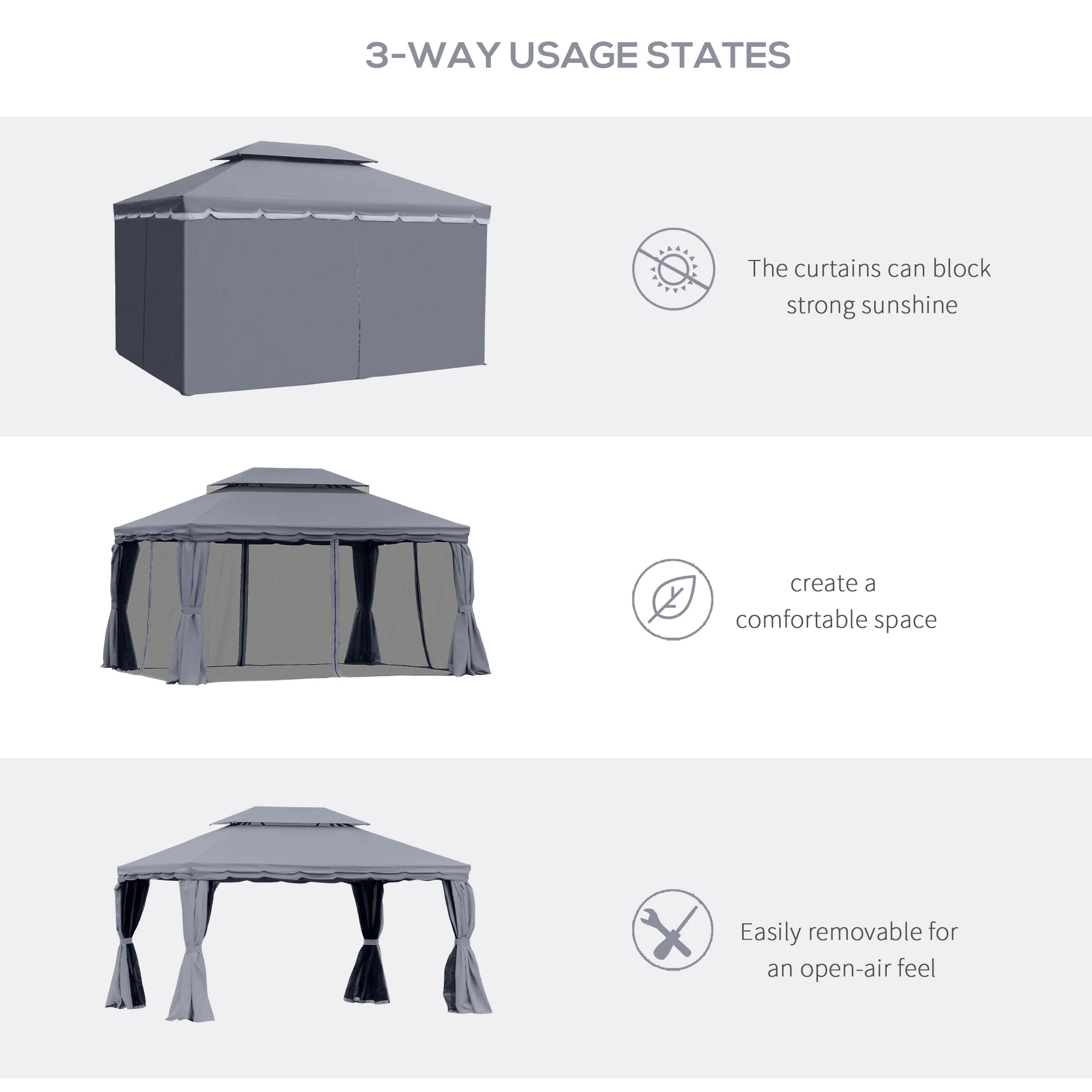 Outsunny 3x4m 2-Tier Gazebo Aluminium Garden Marquee Party Tent Light Grey - Image 3