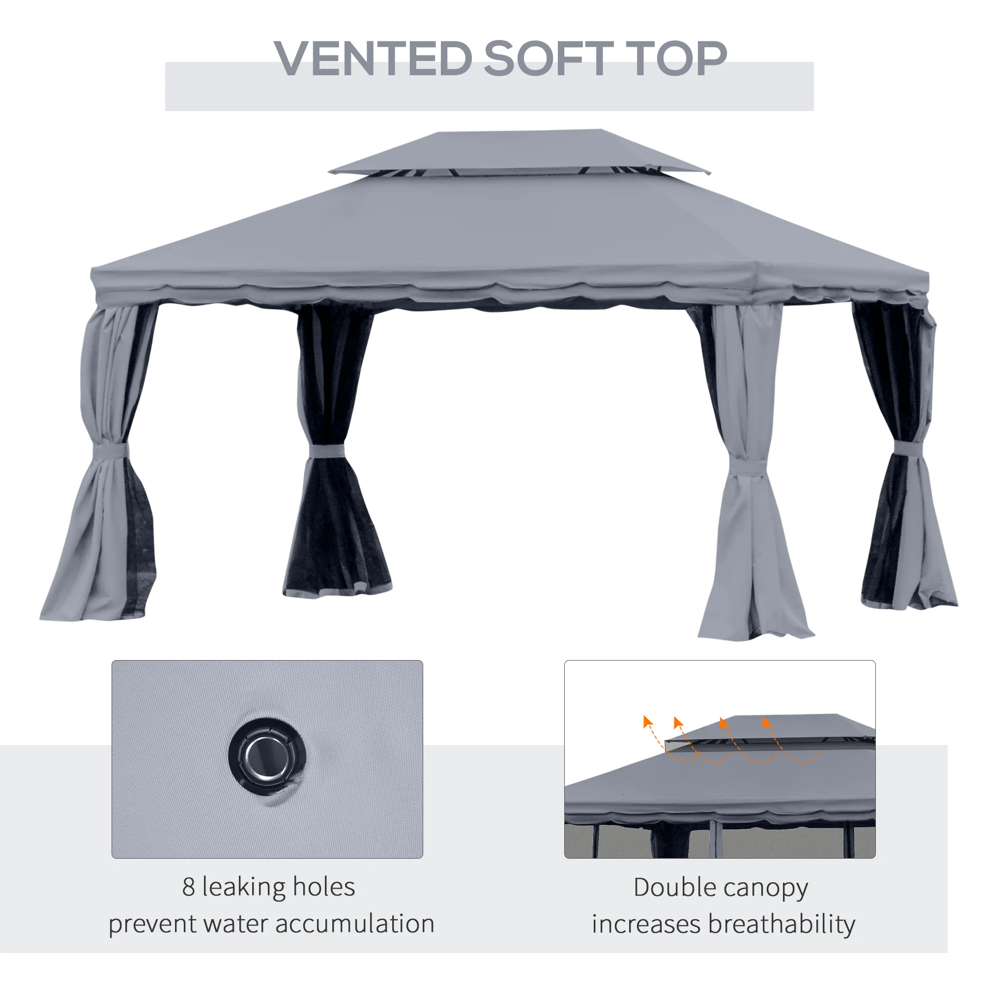 Outsunny 3x4m 2-Tier Gazebo Aluminium Garden Marquee Party Tent Light Grey - Image 4