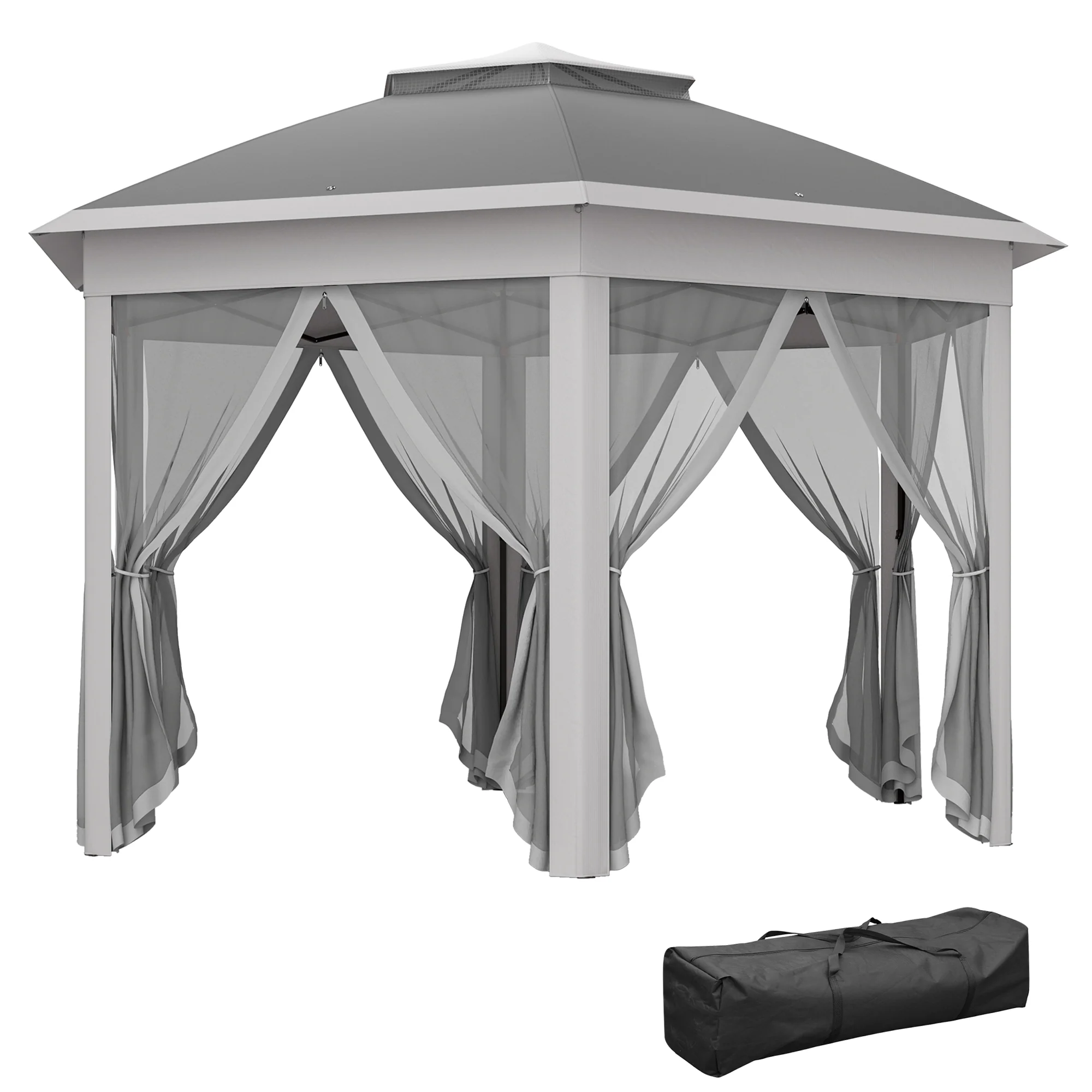 Outsunny 3x4m Hexagon Gazebo W/ Mesh Curtains Outdoor Garden, Dark Grey