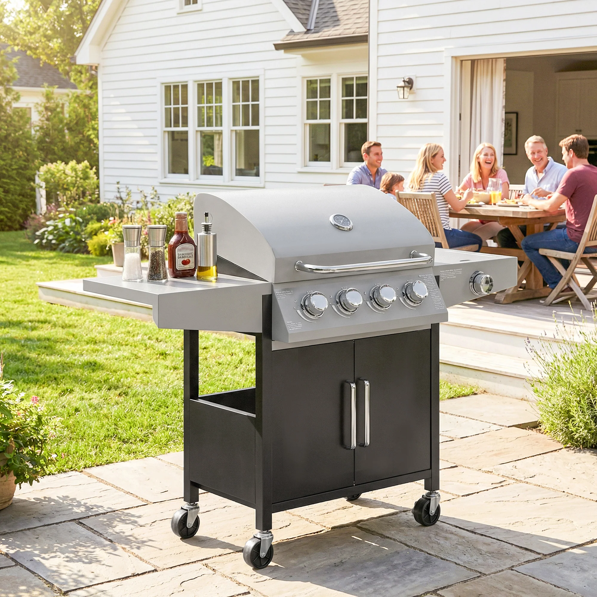 Outsunny 4+1 Burner Gas BBQ Grill with Side Burner, 50000 BTU Gas Grill - Image 9