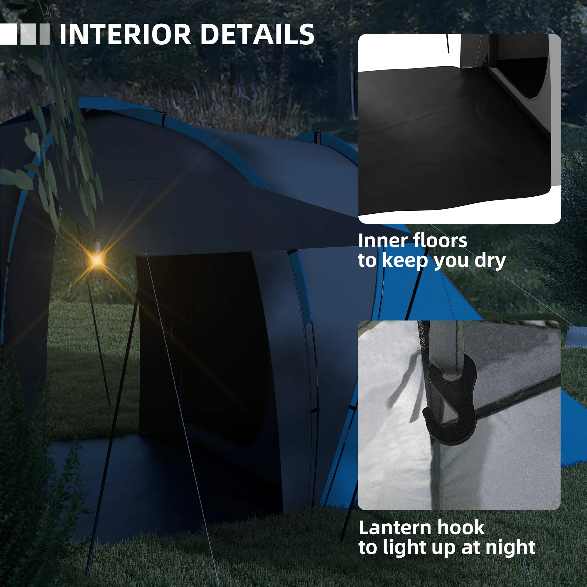 Outsunny 4-6 Man Camping Tent With 2 Bedroom And Living Area, Grey And Orange - Image 6