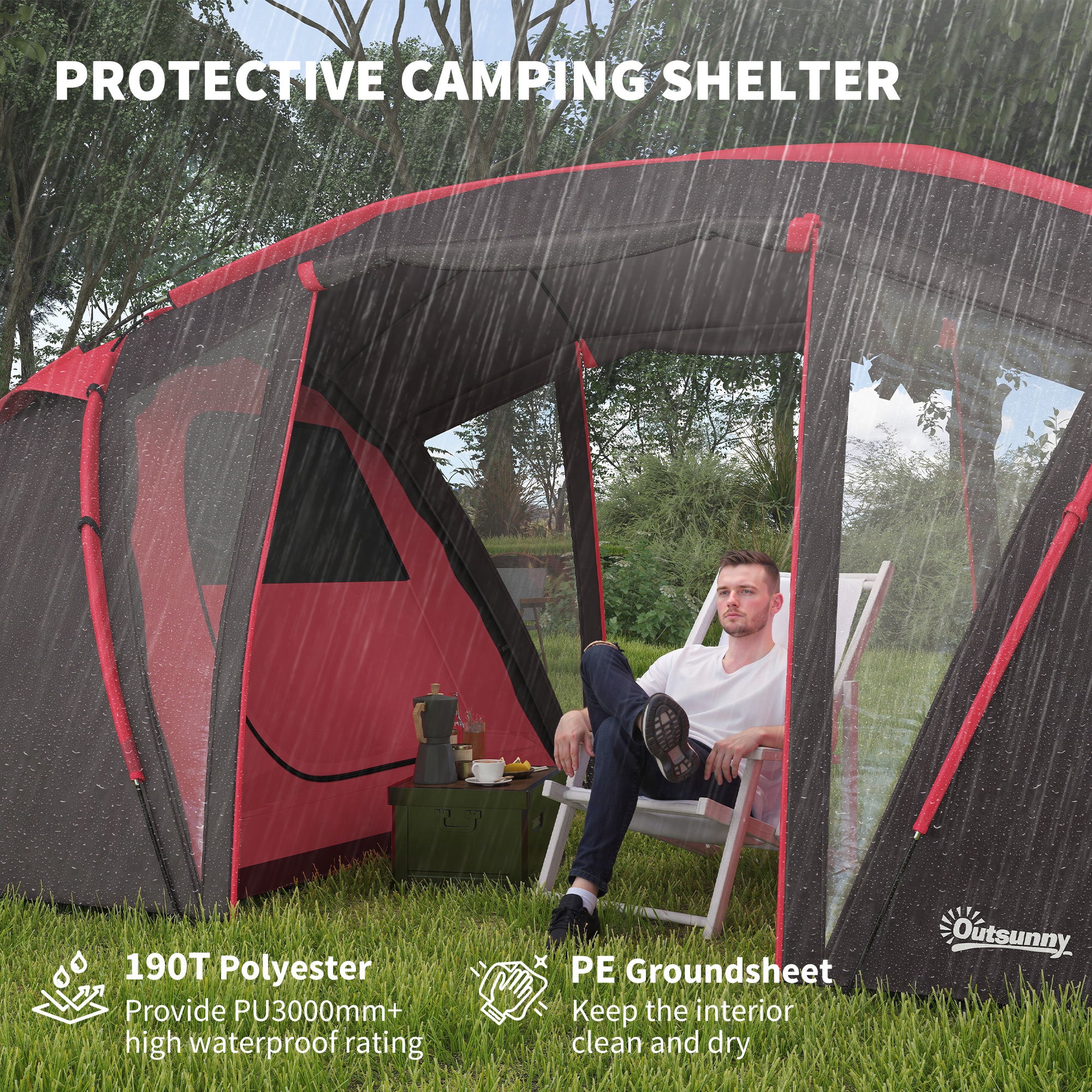 Outsunny 4-6 Man Family Camping Tent W/ 2 Bedrooms, A Living Room - Grey/Blue - Image 13