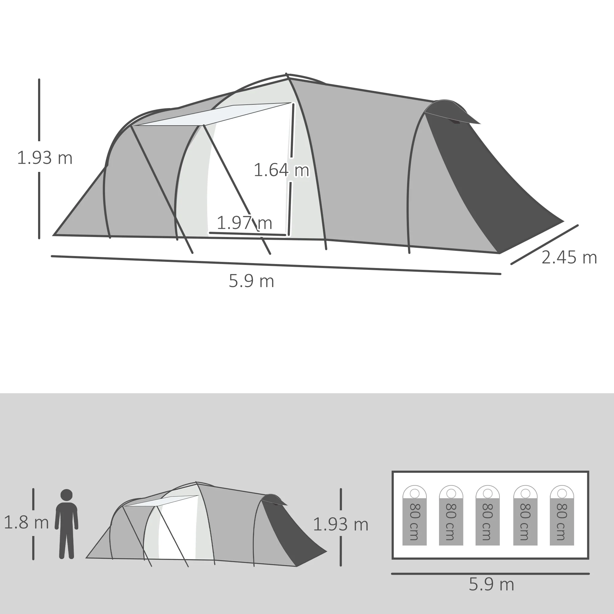 Outsunny 4-6 Person Camping Tent with 2 Bedroom, Living Area and Vestibule - Image 5