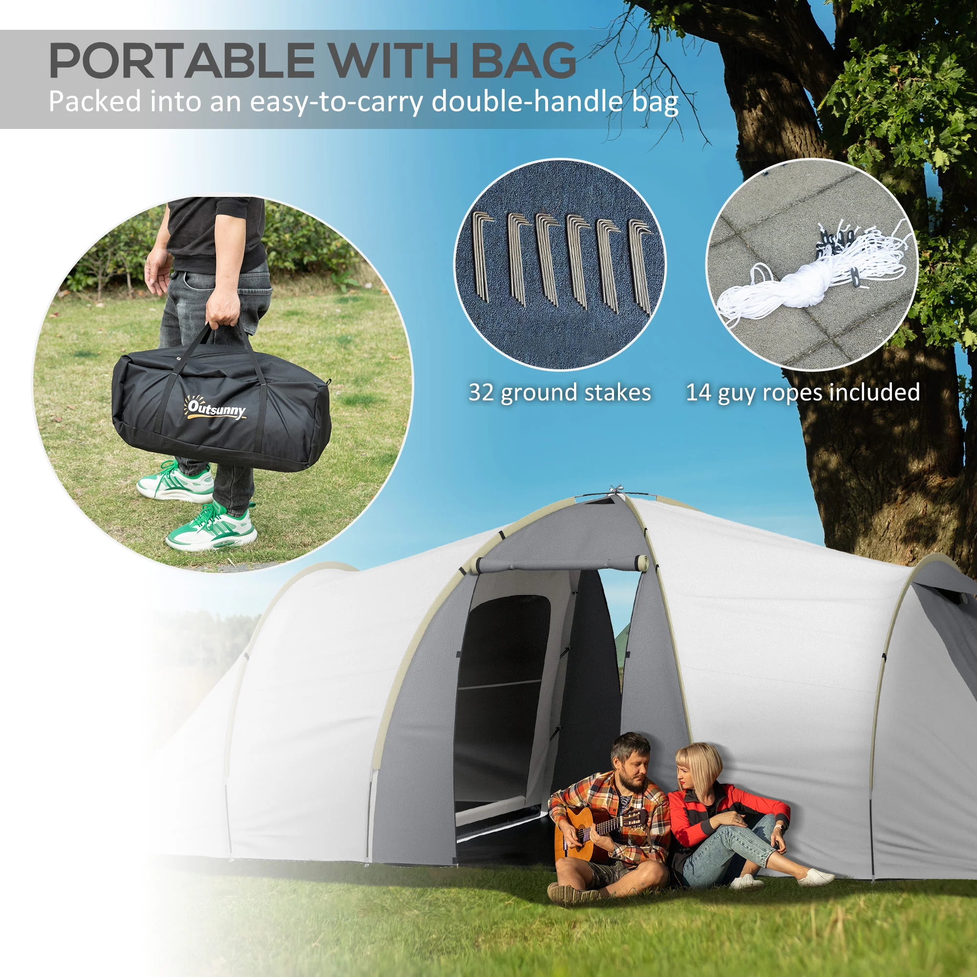 Outsunny 4-6 Person Camping Tent with 2 Bedroom, Living Area and Vestibule - Image 7