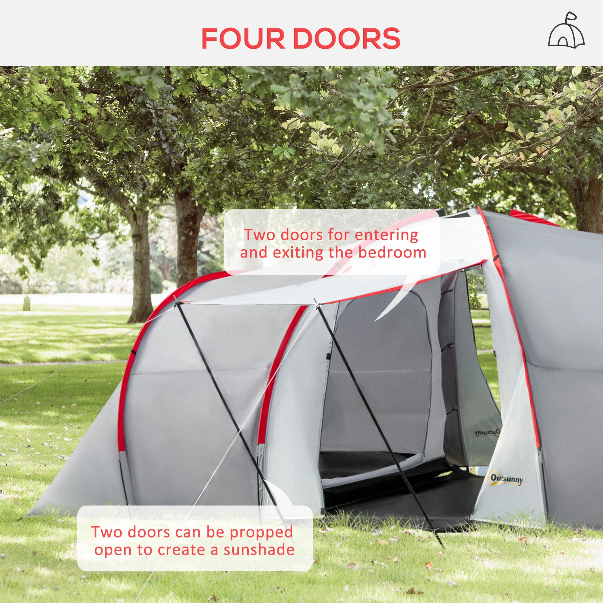 Outsunny 4-6 Person Camping Tent With 2 Bedroom, Living Area And Vestibule - Image 4