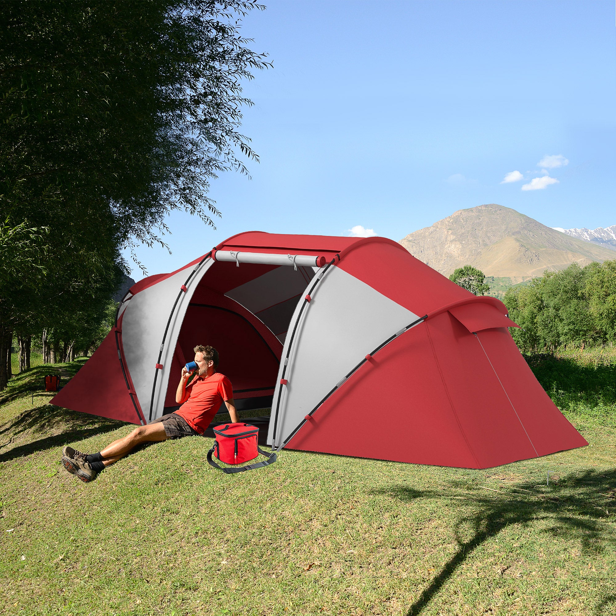 Outsunny 4-6 Persons Camping Tent Dome Family Travel Group Hiking Room Fishing - Image 2