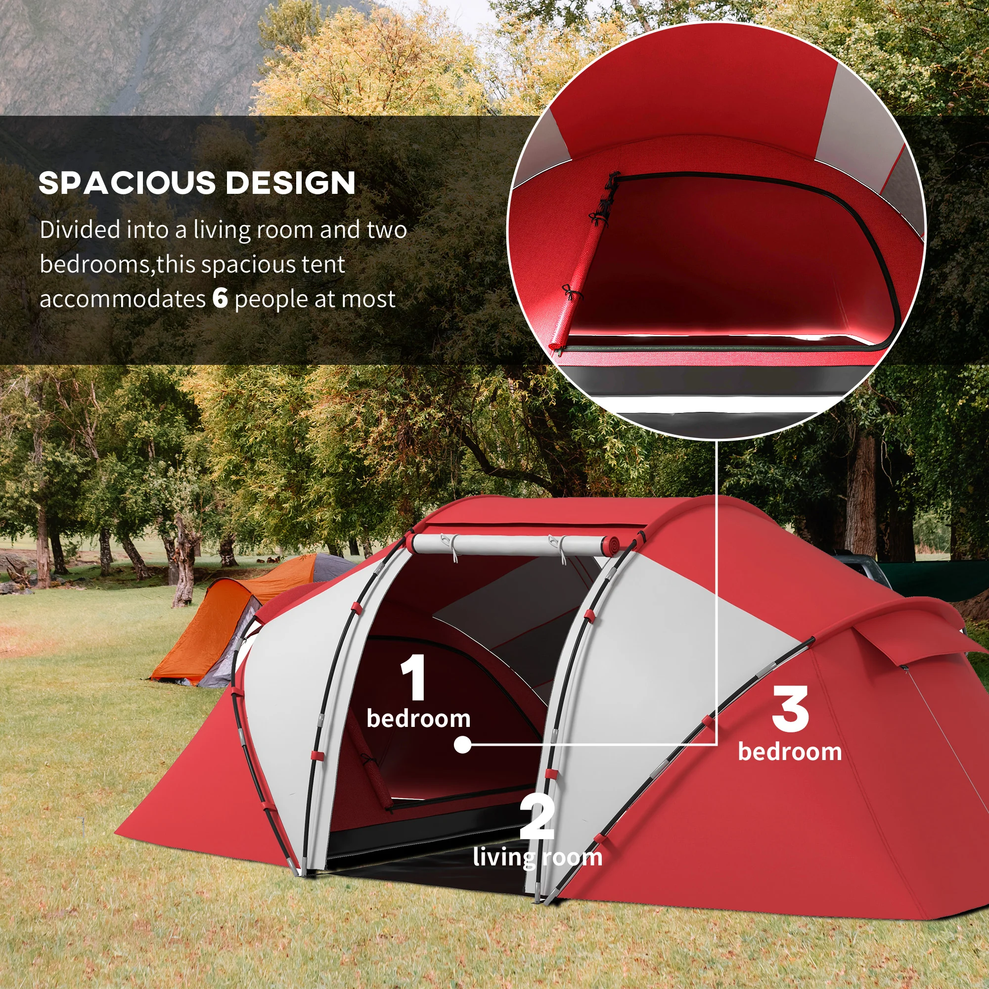 Outsunny 4-6 Persons Camping Tent Dome Family Travel Group Hiking Room Fishing - Image 4