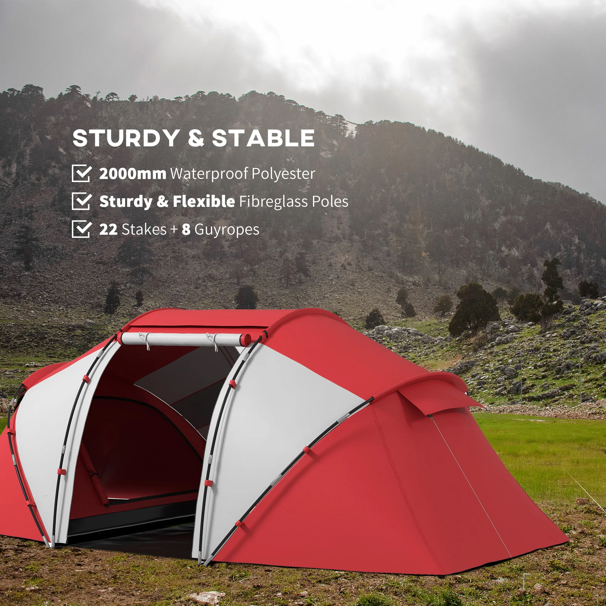 Outsunny 4-6 Persons Camping Tent Dome Family Travel Group Hiking Room Fishing - Image 5