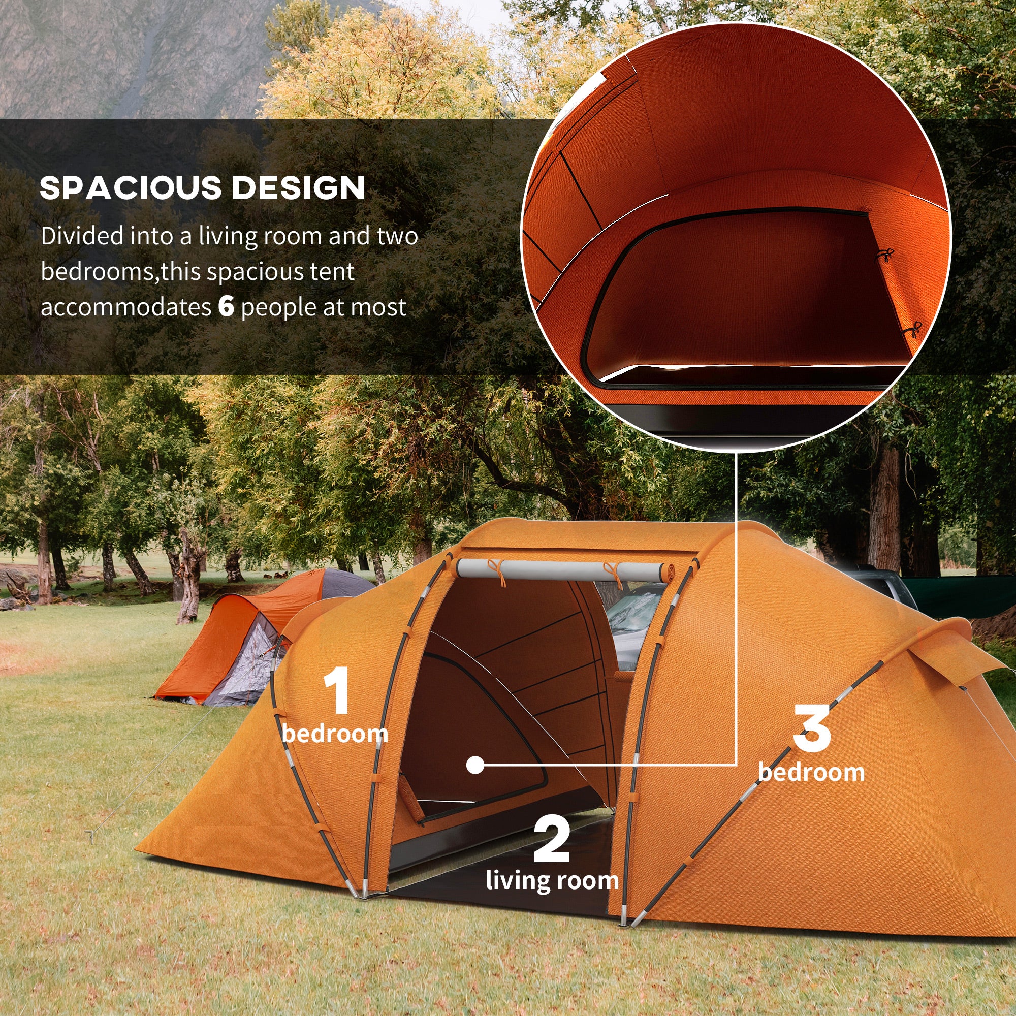 Outsunny 4-6 Persons Camping Tent Dome Family Travel Group Hiking Room Fishing - Image 3